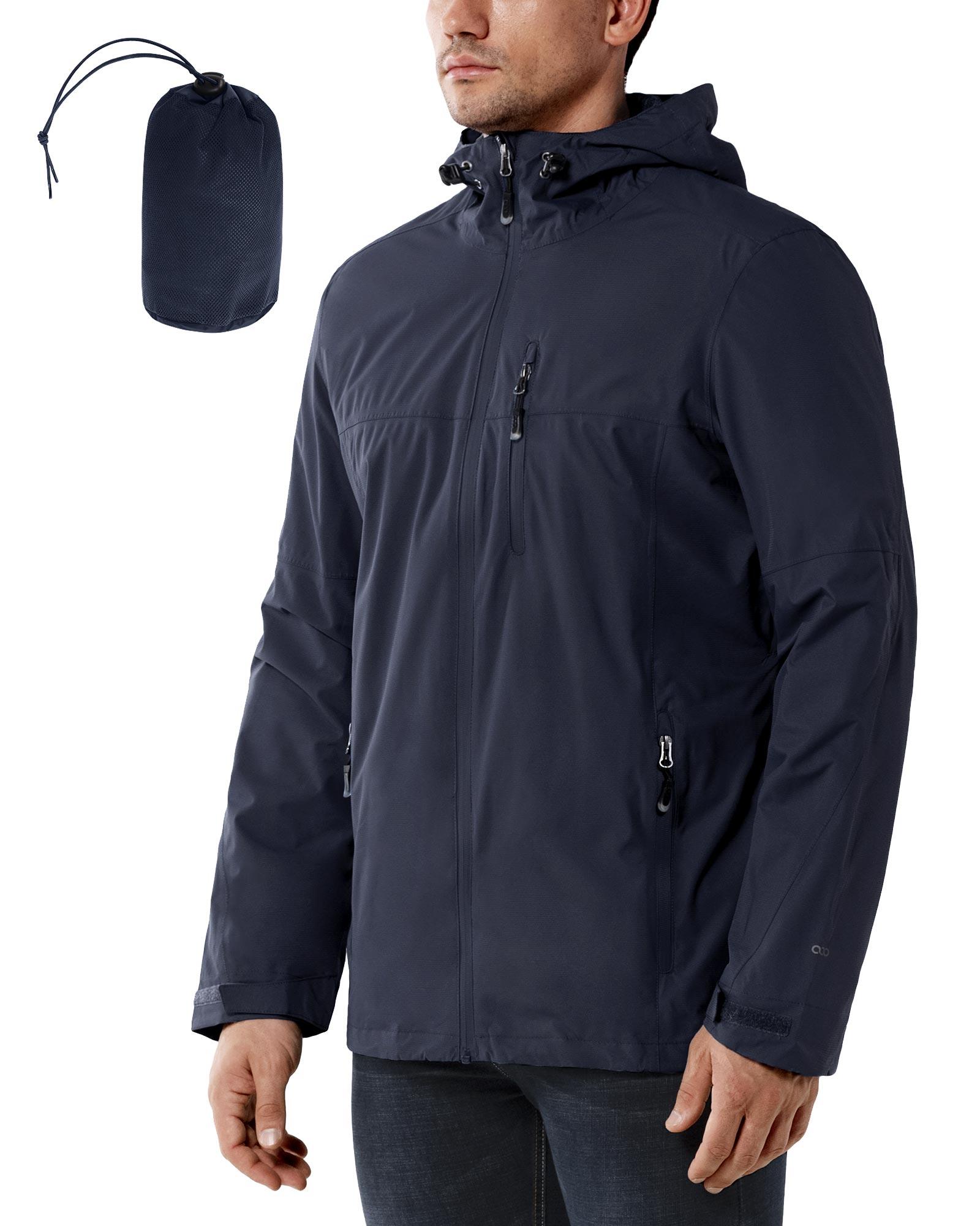1.39 lbs 10000mm W/P Index 10000 Level Breathable Men's Packable Rain Jacket with 4 Multi Pockets - 33,000ft