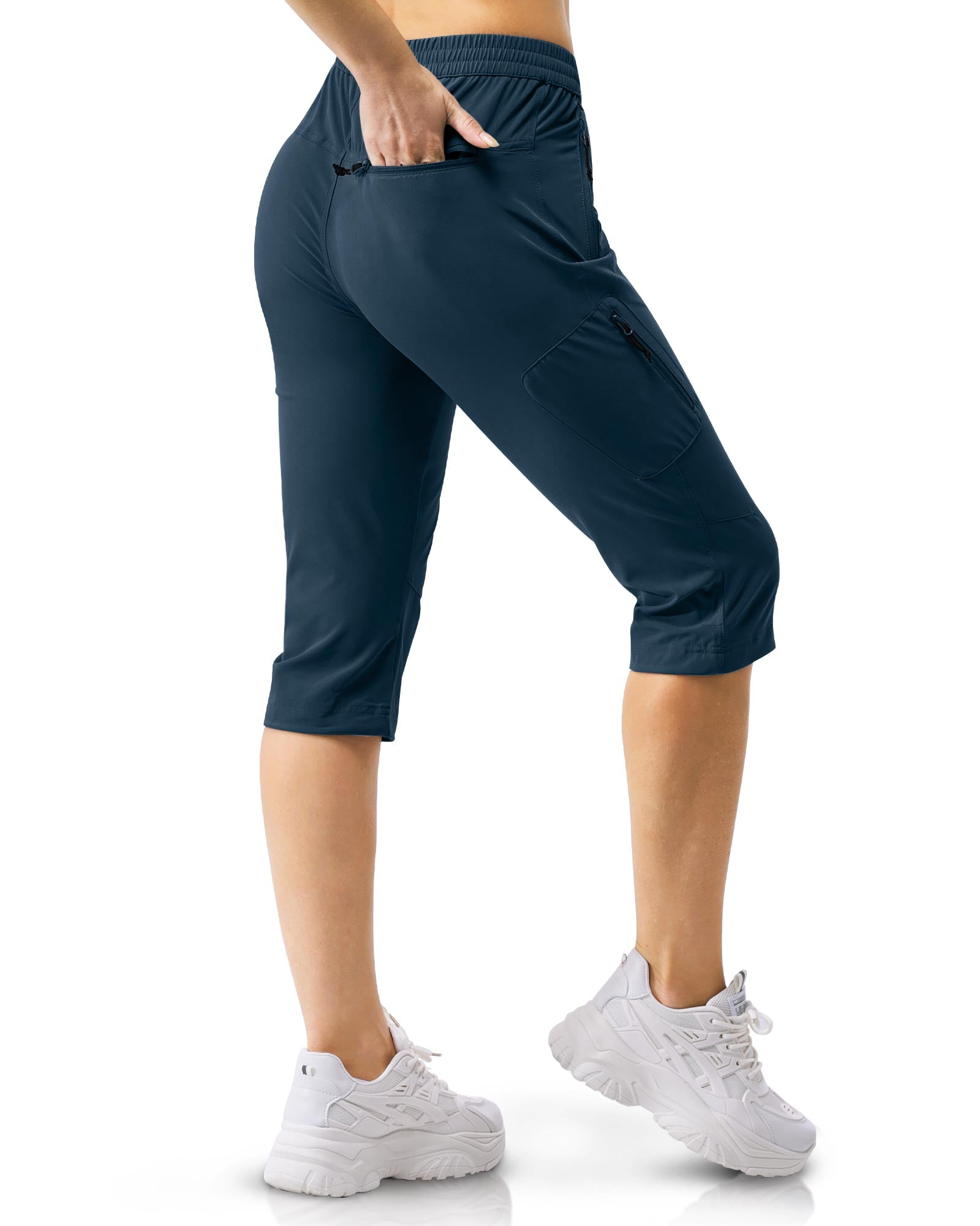 Women's UPF 50+ Elastic Waist 17" Capri Golf Pants with 4 Pockets