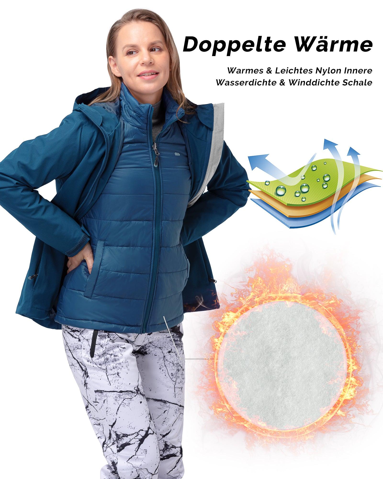 Women's Waterproof 3 in 1 ski Jacket Windproof Winter Snow Coat Ski Snowbaording Jackets Warm Raincoat 33,000ft