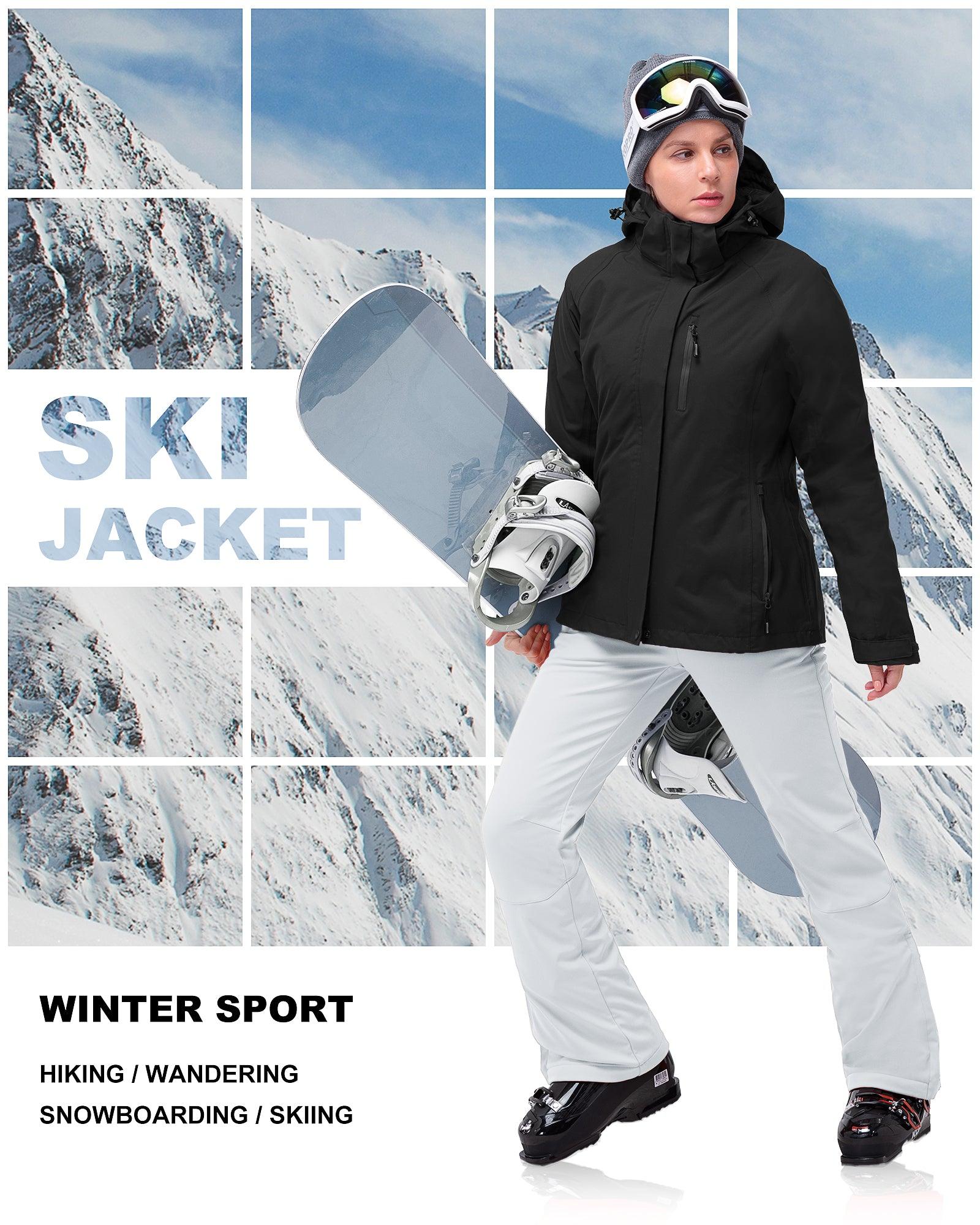 Women's Waterproof 3-IN-1 Ski Jacket, Warm Fleece Insulated Winter Snow Coat Windproof Rain Jackets Parka Hooded for Traveling Climbing Hiking 33,000ft