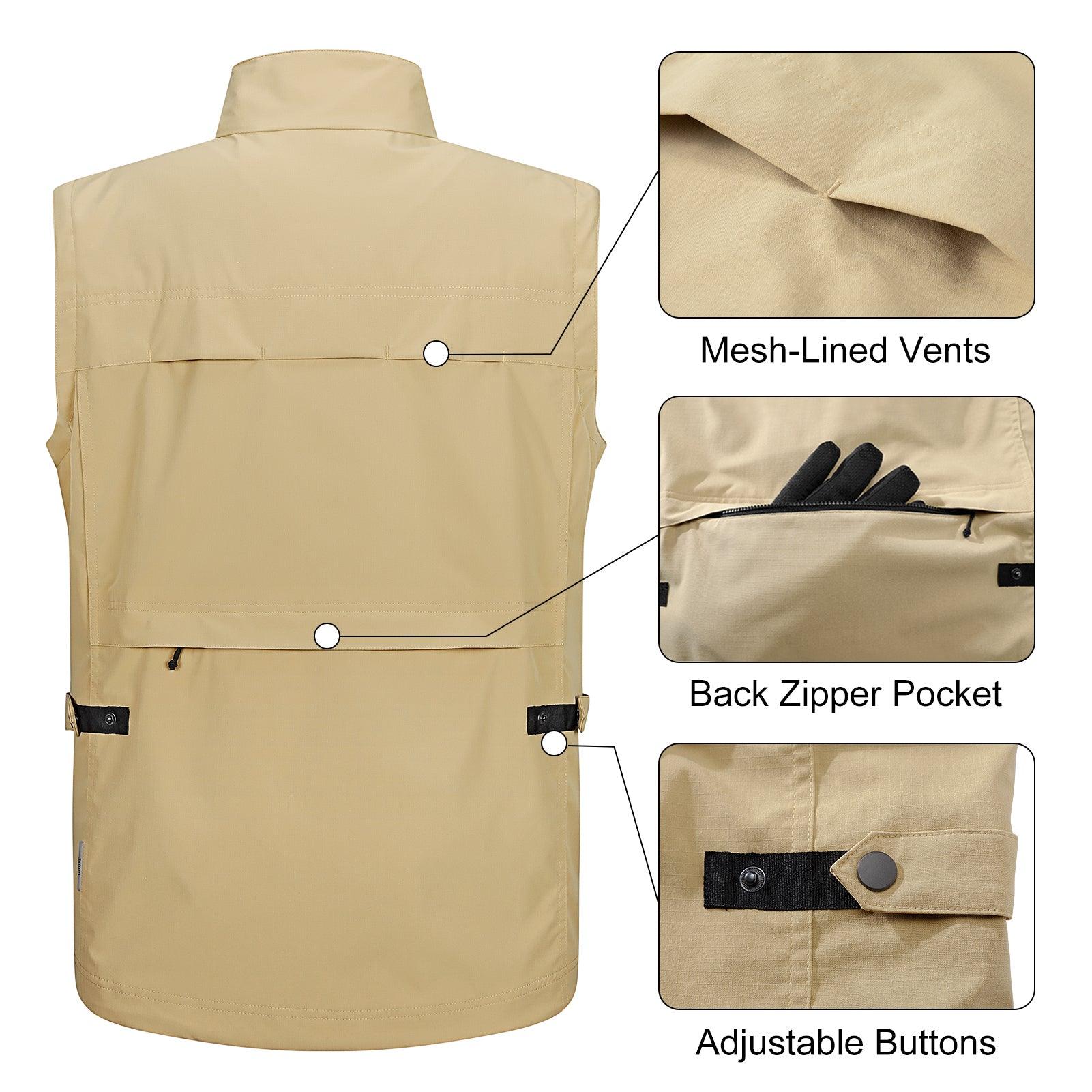 Men's 1.59 lbs Travel Vest Outerwear with 11 Multi-Pockets for Fishing Summer Outdoor 33,000ft