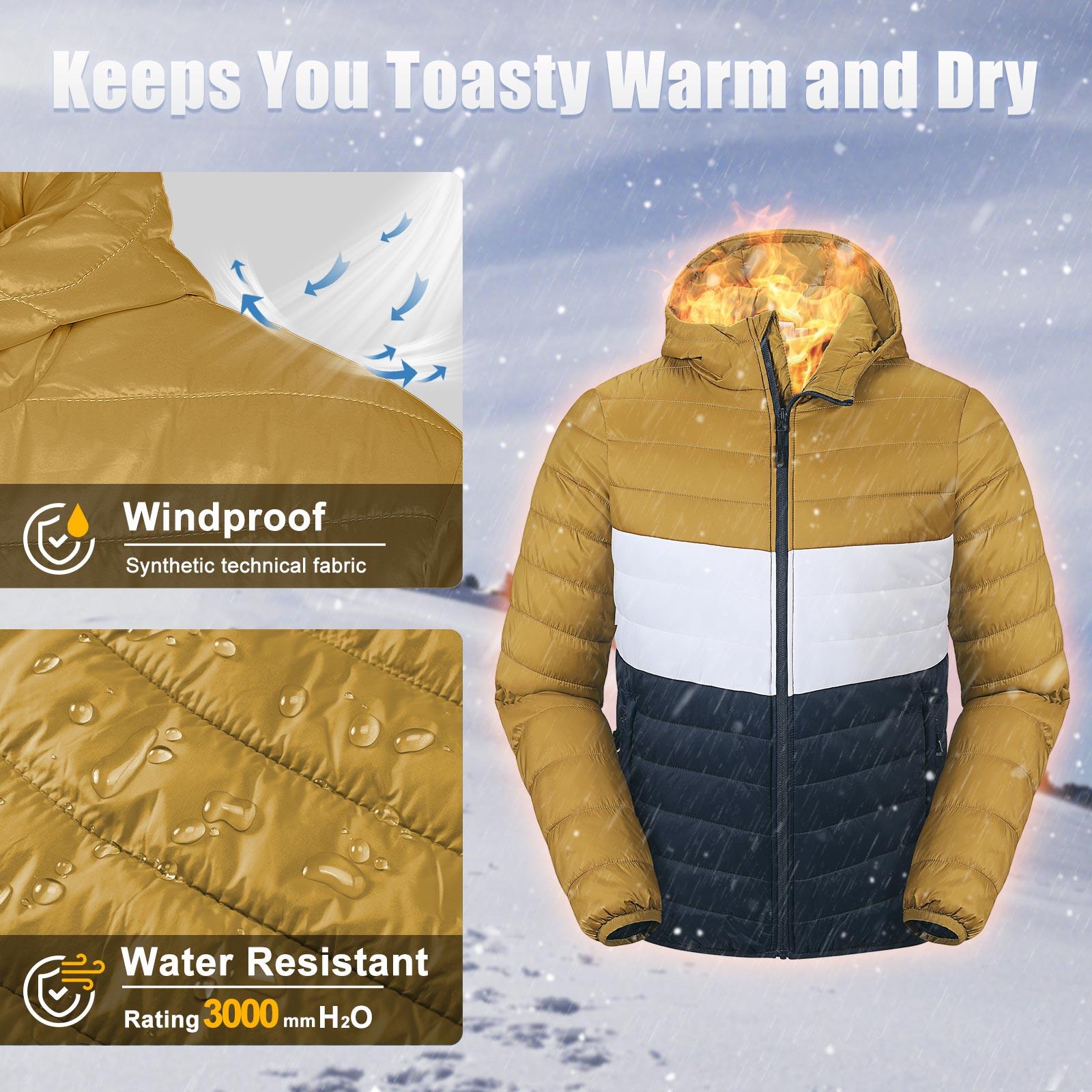 Men's Packable Puffer Jacket with Hood and 3 Pockets - 33,000ft