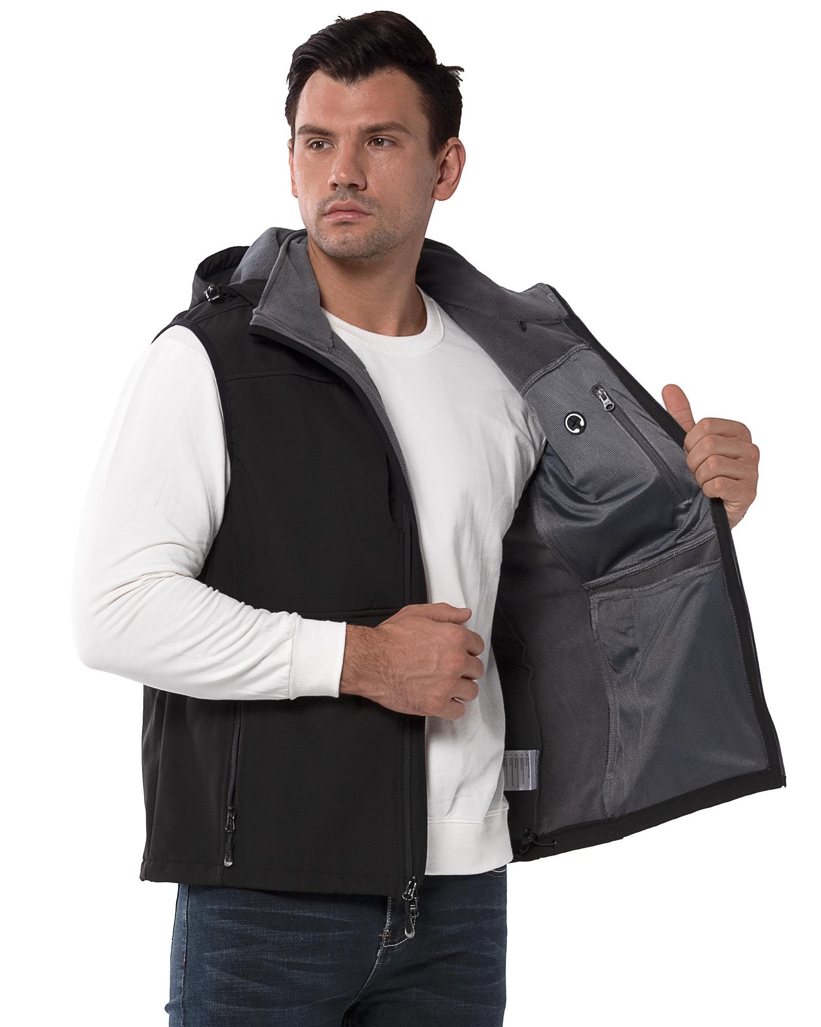 Men's Weatherproof Softshell Hooded Gilet Outerwear Vest with 7 Pockets - 33,000ft