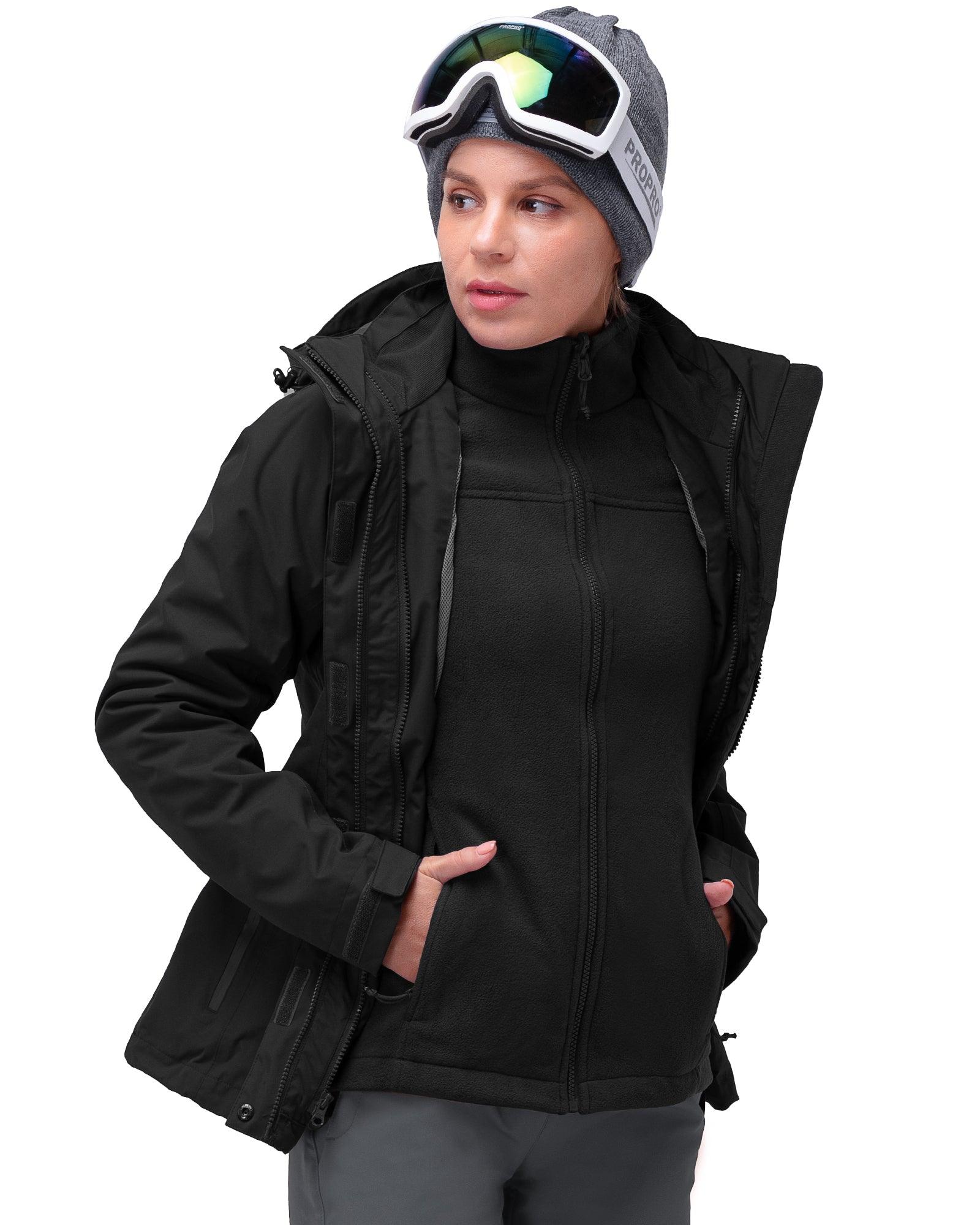 Women's Waterproof 3-IN-1 Ski Jacket, Warm Fleece Insulated Winter Snow Coat Windproof Rain Jackets Parka Hooded for Traveling Climbing Hiking 33,000ft