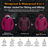 Women's Waterproof 3 in 1 ski Jacket Windproof Winter Snow Coat Ski Snowbaording Jackets Warm Raincoat 33,000ft