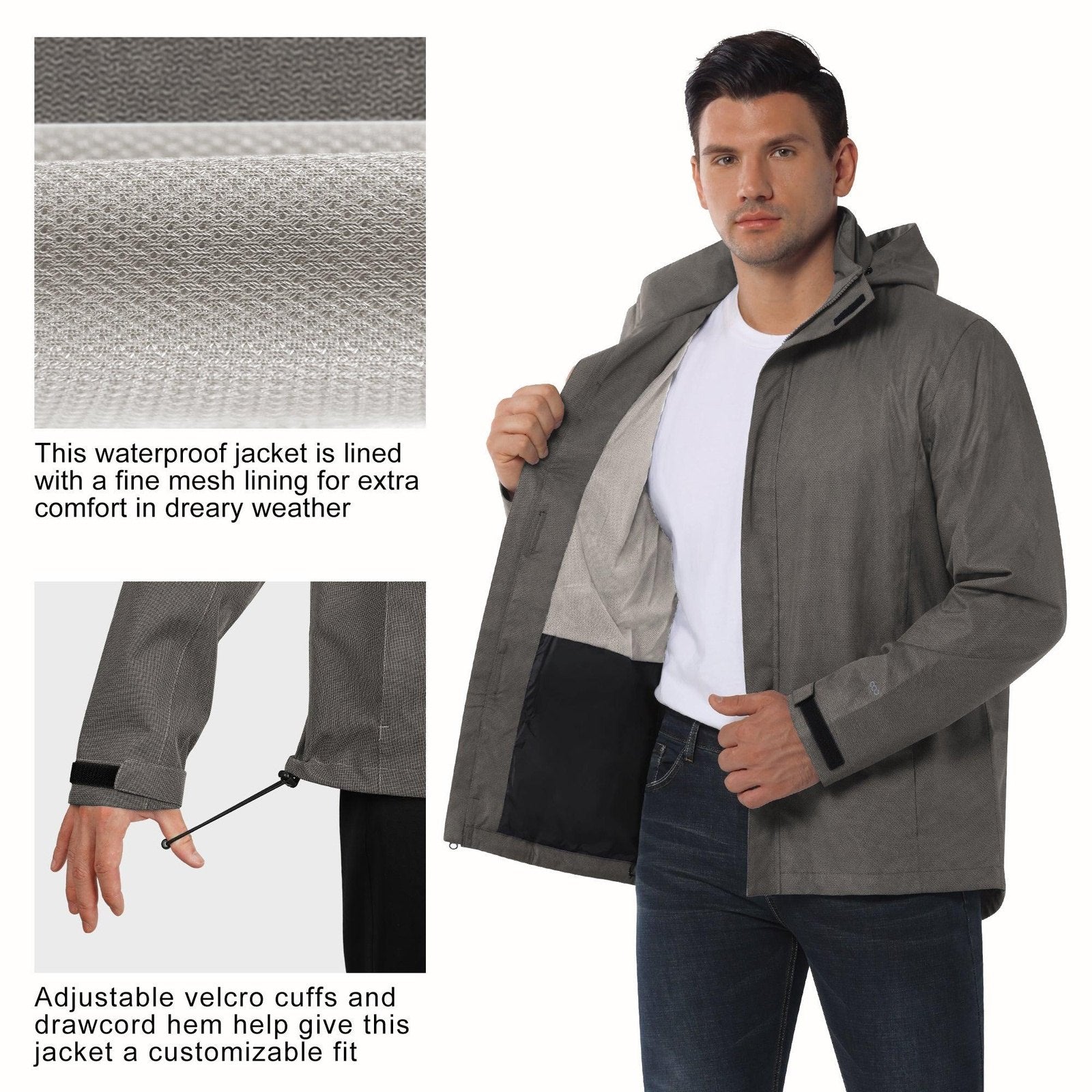 1.34 lbs/10000 mmH2O Index/5000 Level Breathable  Men's Rain Jacket with 2 Multi Pockets 33,000ft