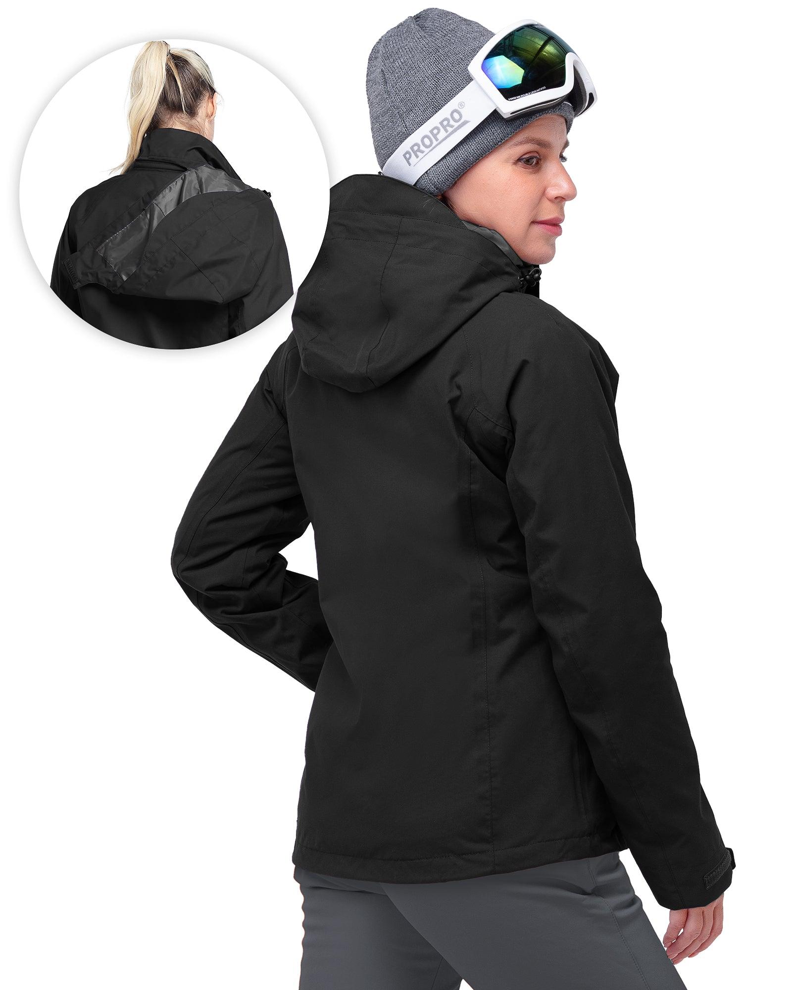 Women's Waterproof 3-IN-1 Ski Jacket, Warm Fleece Insulated Winter Snow Coat Windproof Rain Jackets Parka Hooded for Traveling Climbing Hiking 33,000ft