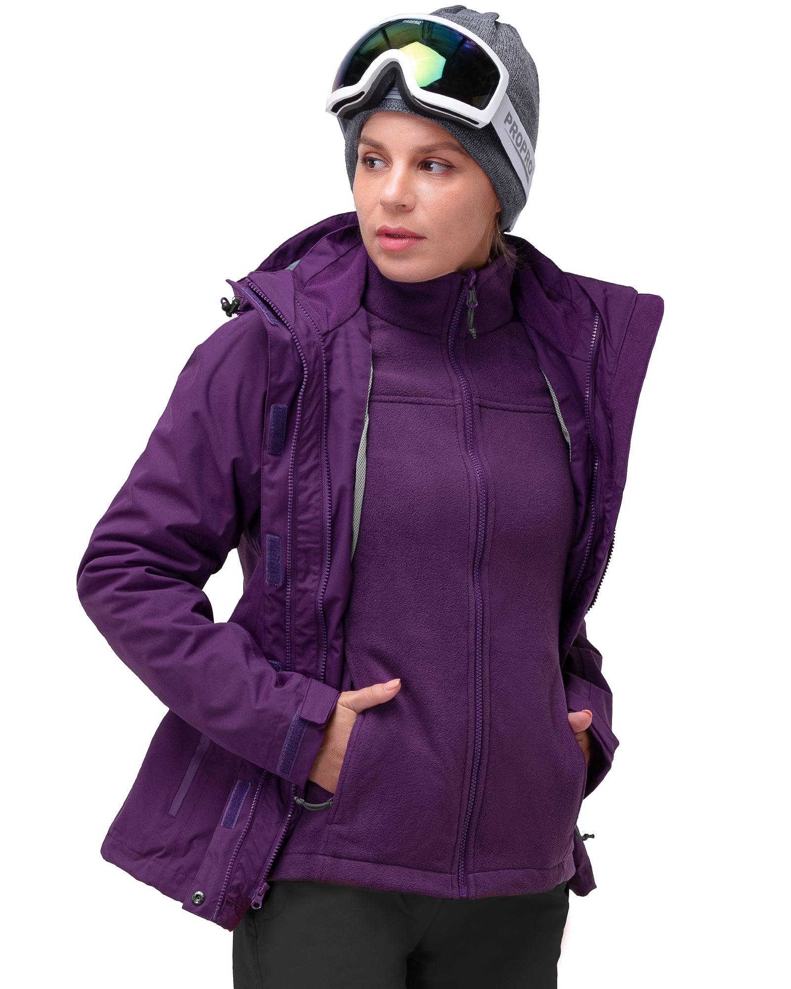 Women's Waterproof 3-IN-1 Ski Jacket, Warm Fleece Insulated Winter Snow Coat Windproof Rain Jackets Parka Hooded for Traveling Climbing Hiking 33,000ft