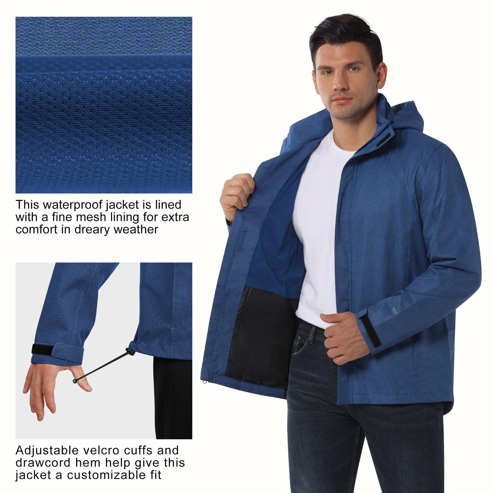 1.34 lbs/10000 mmH2O Index/5000 Level Breathable  Men's Rain Jacket with 2 Multi Pockets 33,000ft