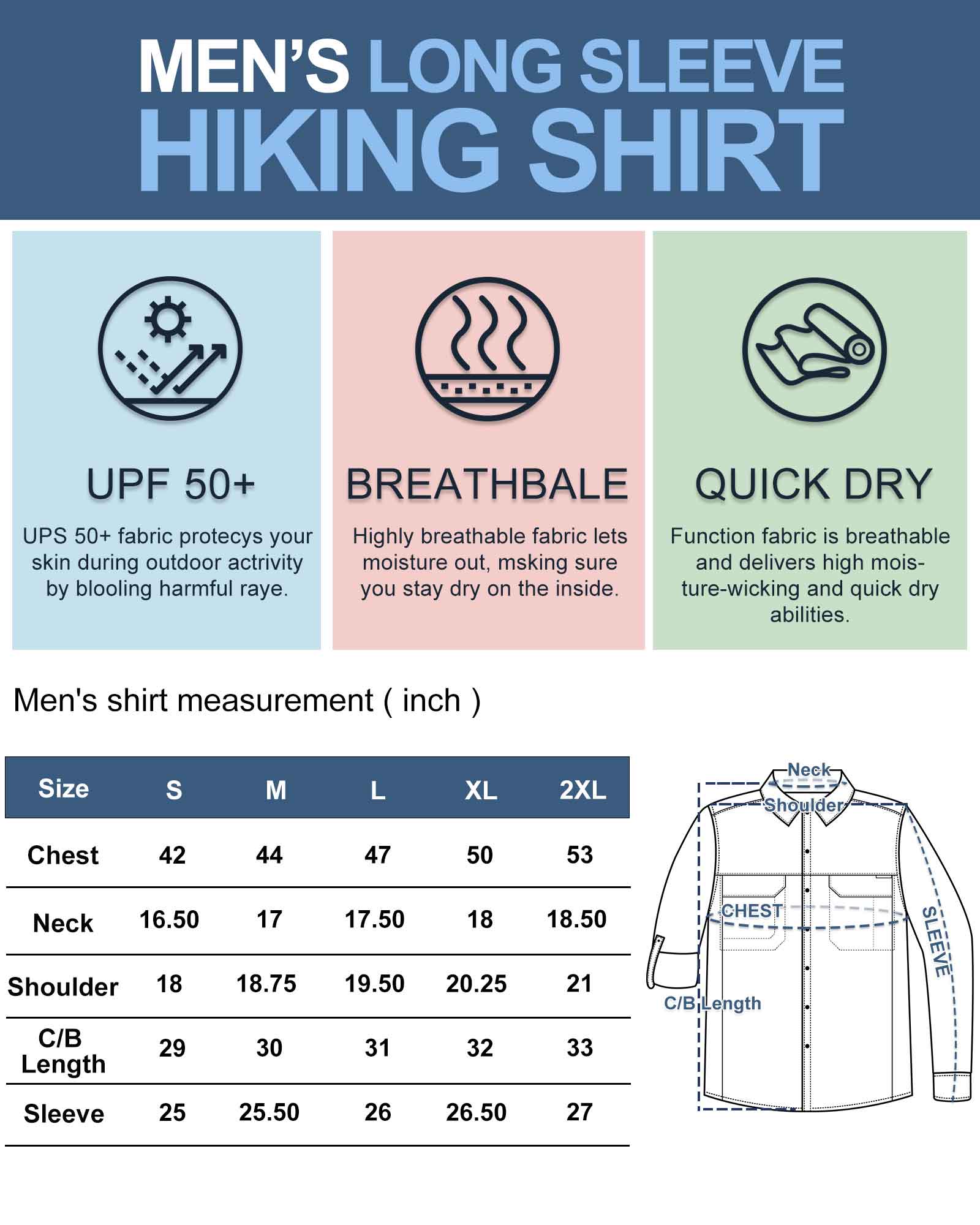Men's UPF 50+ Breathable Mesh Lined Vents Adjustable Sleeve Shirt