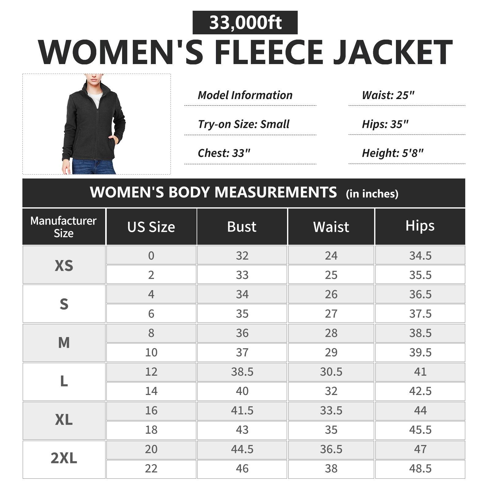Women's Zip Up Fleece Jacket, Long Sleeve Warm Soft Polar Lightweight Coat with Pockets for Winter 33,000ft