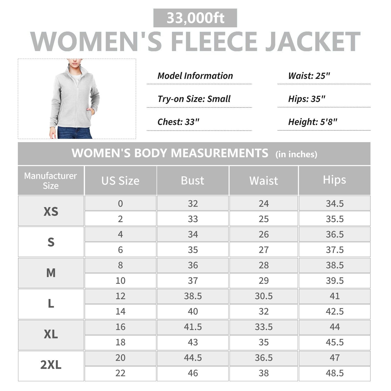Women's Zip Up Fleece Jacket, Long Sleeve Warm Soft Polar Lightweight Coat with Pockets for Winter 33,000ft