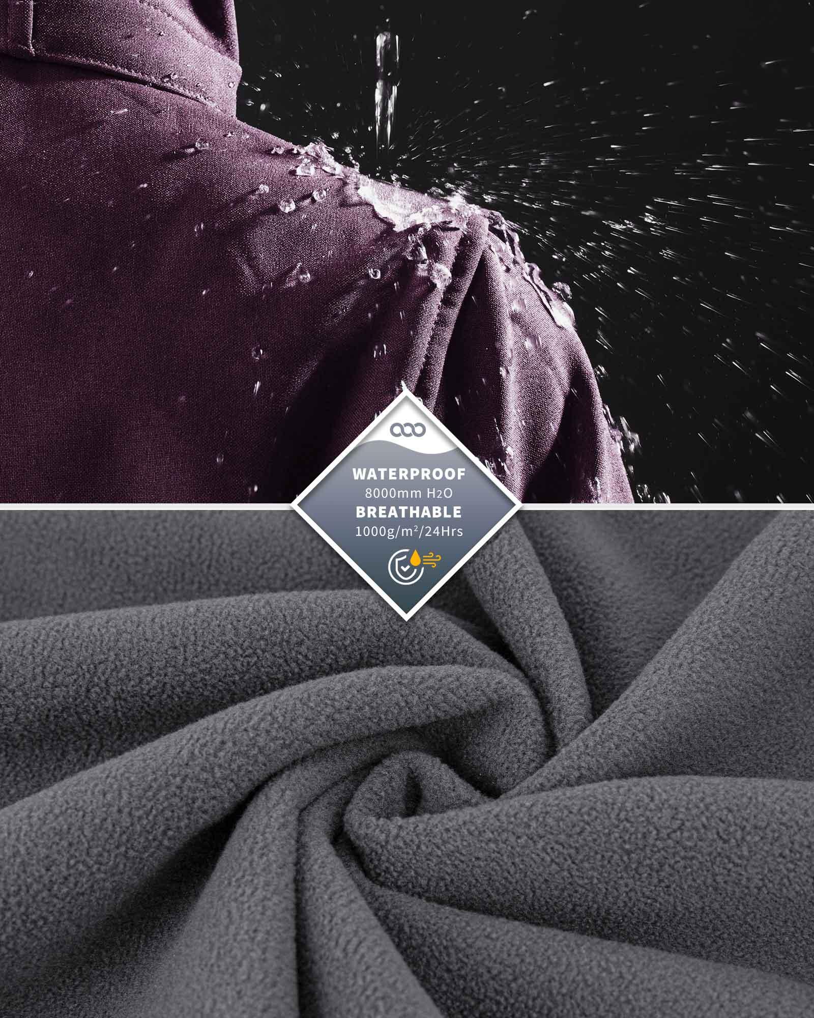Women's Softshell Long Jacket with Detachable Hood Fleece Lined: 8000mm W/P index 1000 Level Breathable - 33,000ft
