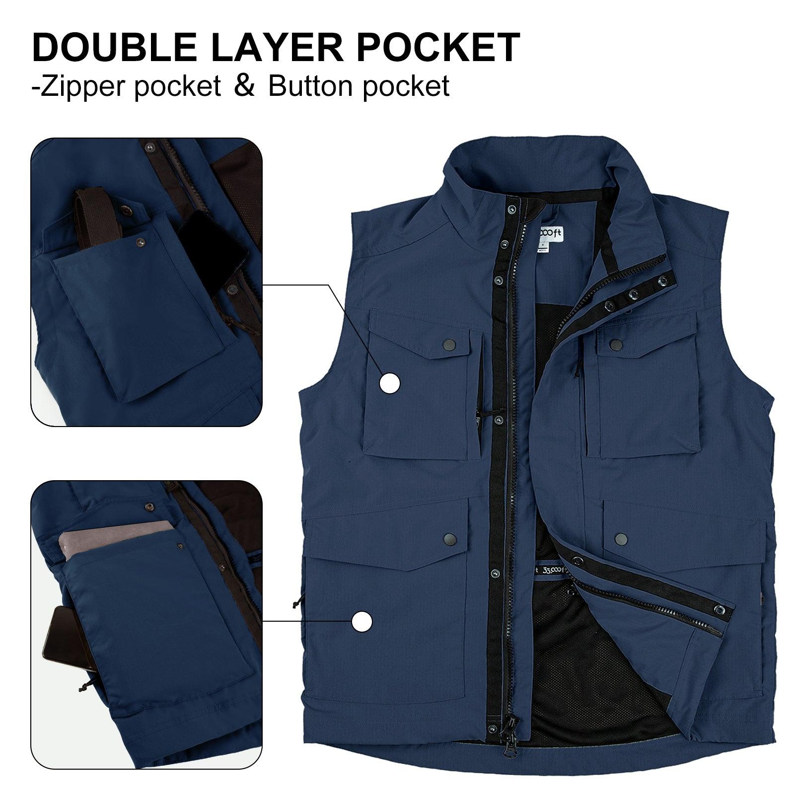Men's 1.59 lbs Travel Vest Outerwear with 11 Multi-Pockets for Fishing Summer Outdoor 33,000ft