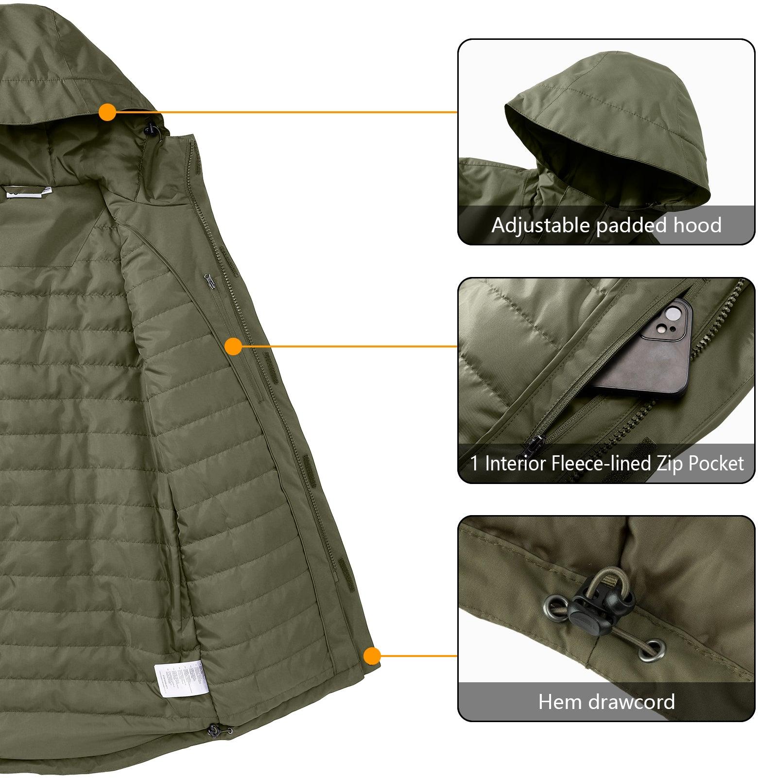Men's Waterproof Insulated Winter Jacket with Hood, Long Coats Anorak Padded Warm Parka for Ski Snow Sports 33,000ft