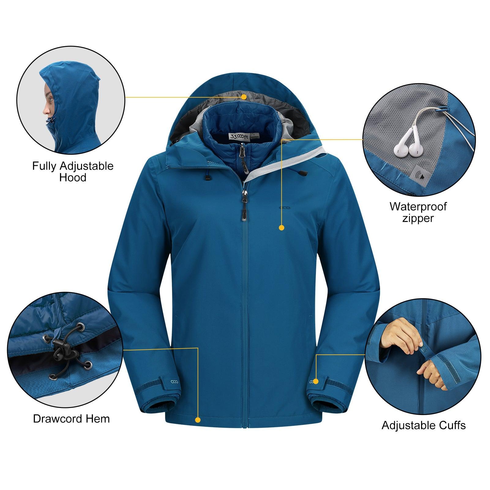 Women's Waterproof 3 in 1 ski Jacket Windproof Winter Snow Coat Ski Snowbaording Jackets Warm Raincoat 33,000ft