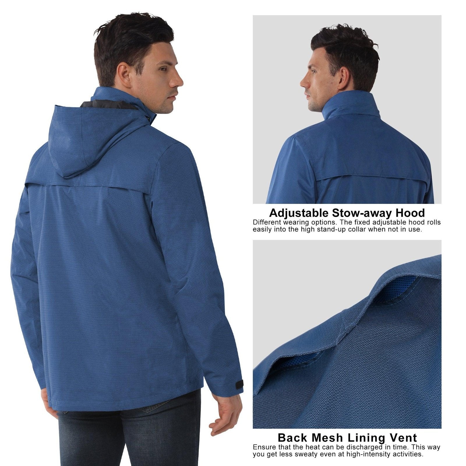 1.34 lbs/10000 mmH2O Index/5000 Level Breathable  Men's Rain Jacket with 2 Multi Pockets 33,000ft