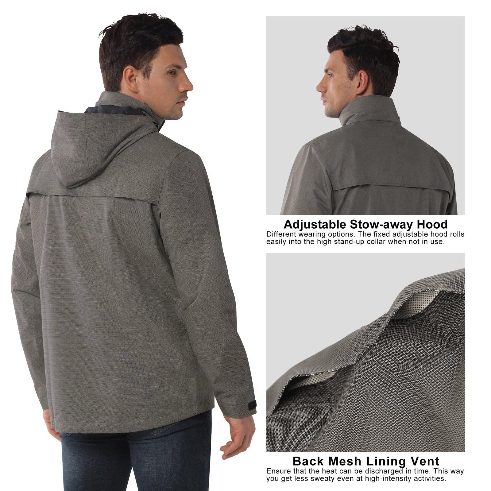 1.34 lbs/10000 mmH2O Index/5000 Level Breathable  Men's Rain Jacket with 2 Multi Pockets 33,000ft