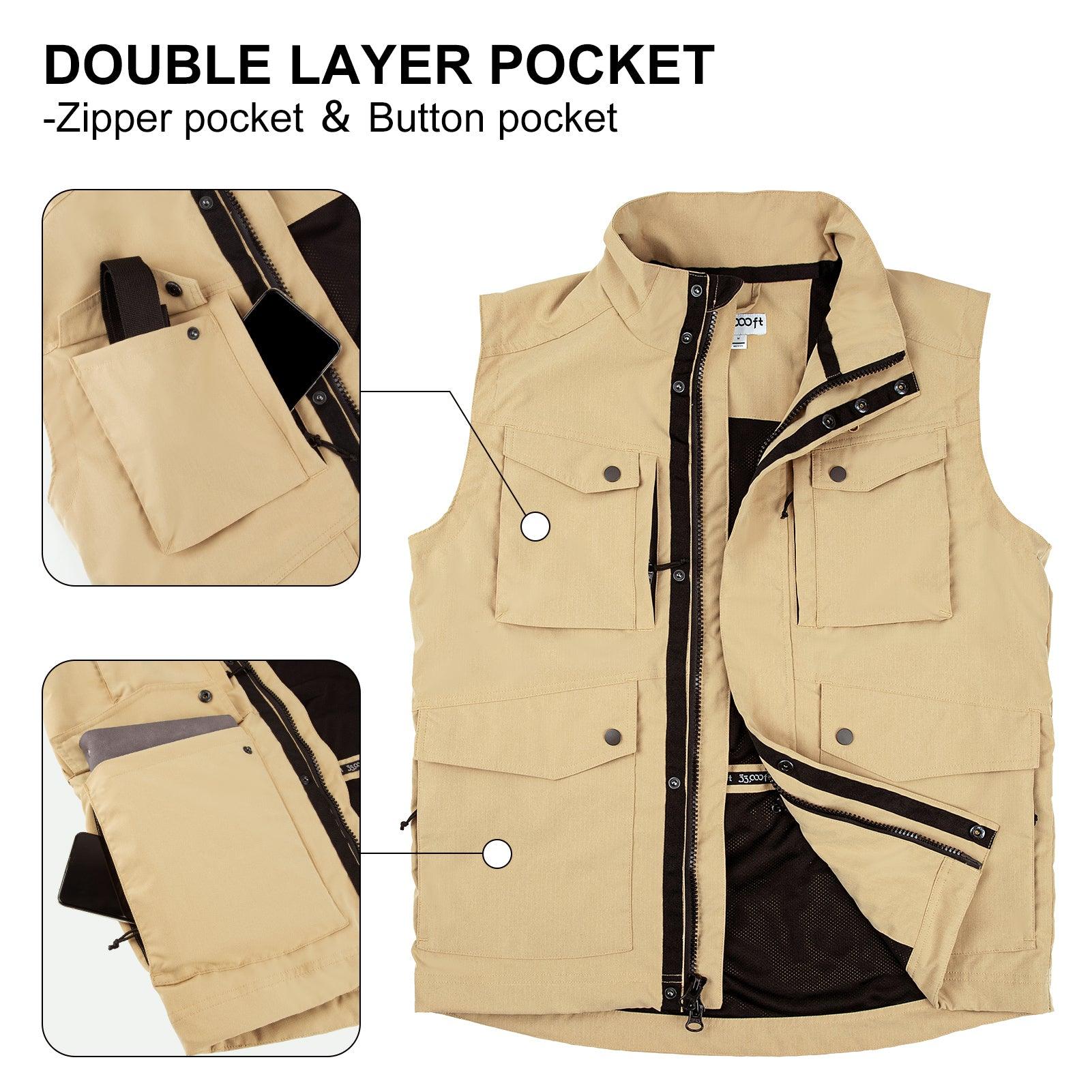 Men's 1.59 lbs Travel Vest Outerwear with 11 Multi-Pockets for Fishing Summer Outdoor 33,000ft