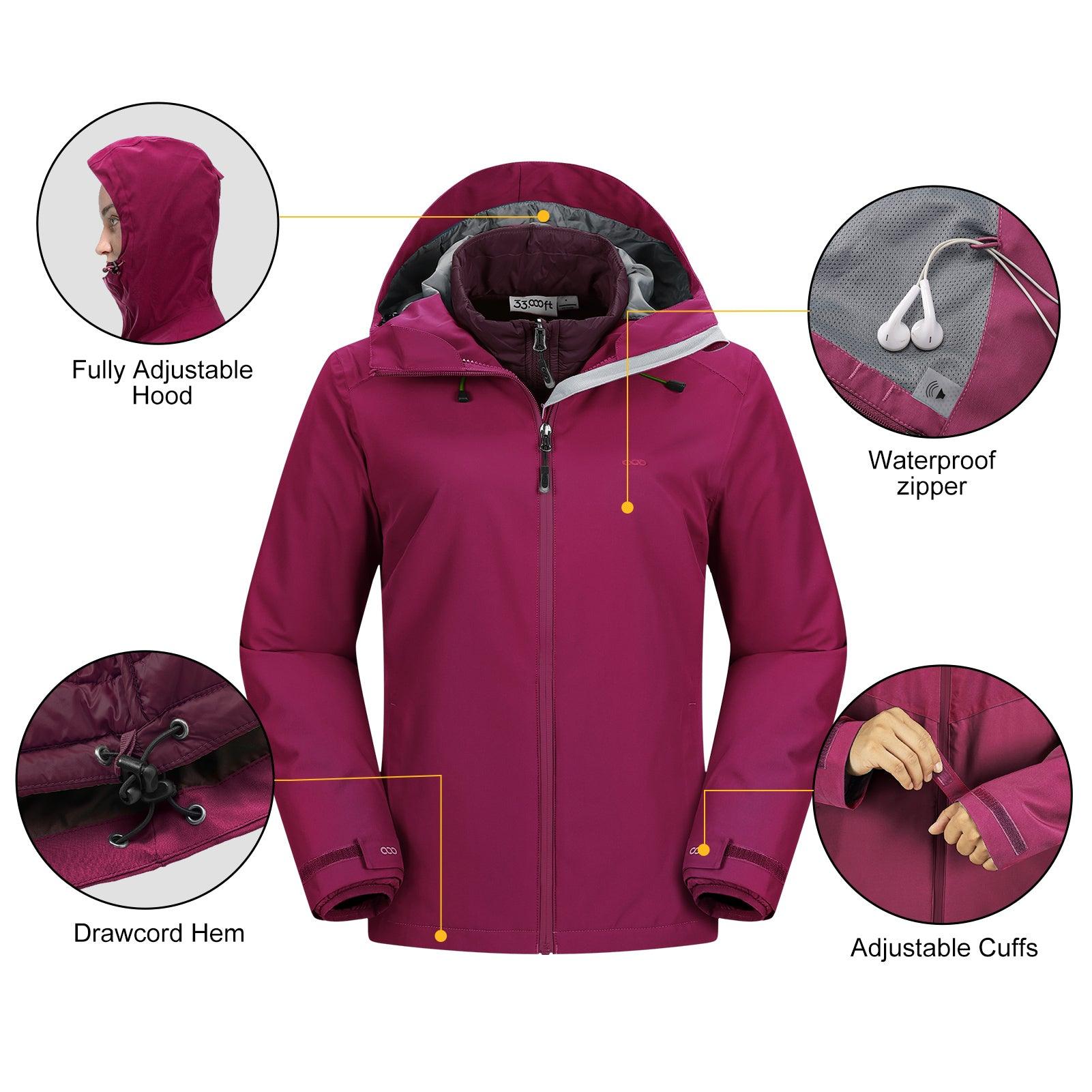 Women's Waterproof 3 in 1 ski Jacket Windproof Winter Snow Coat Ski Snowbaording Jackets Warm Raincoat 33,000ft