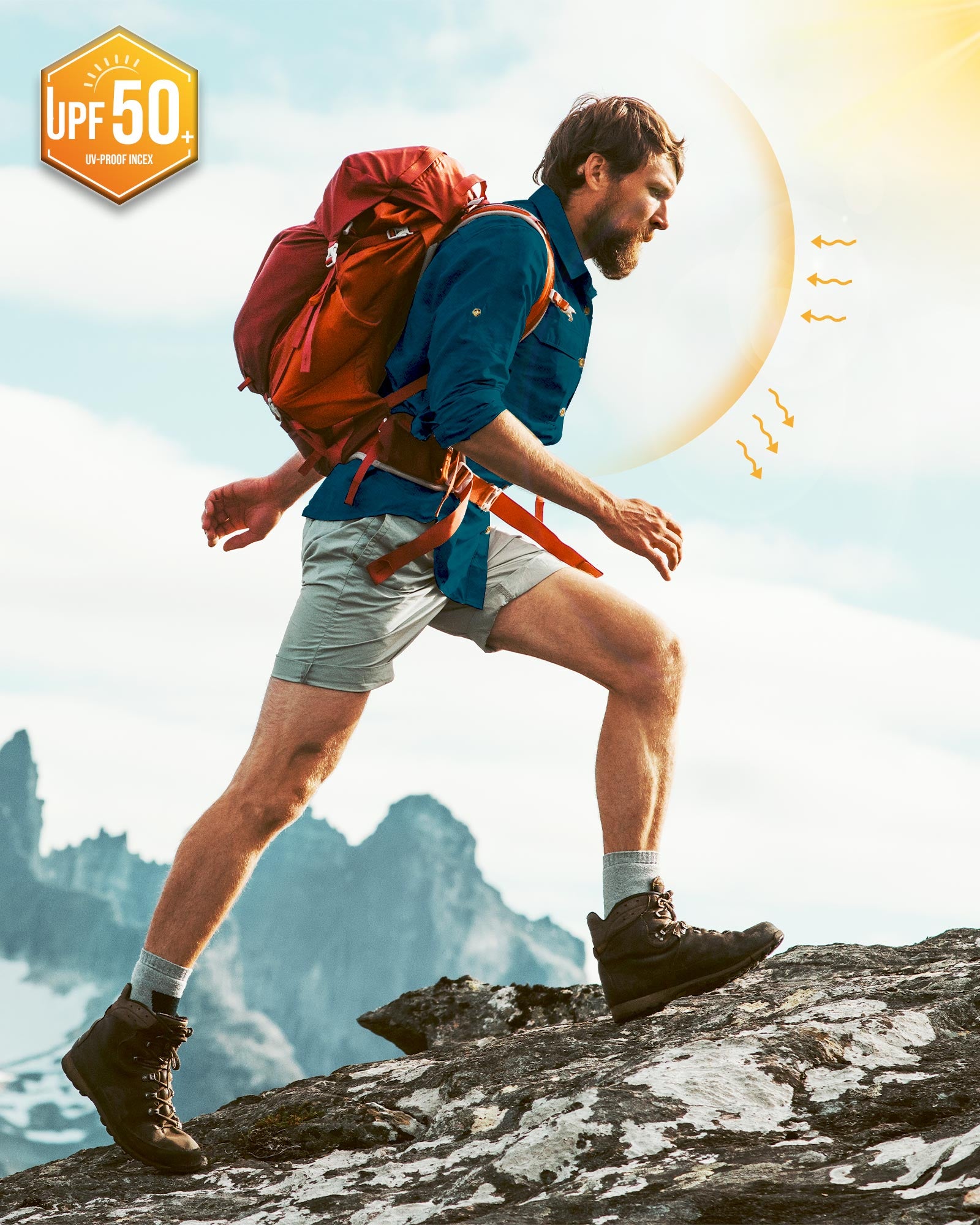 Men’s Long Sleeve UPF 50+ GEO® Air-Hole Dry Cooling Shirts with Outdoor Activity Designs