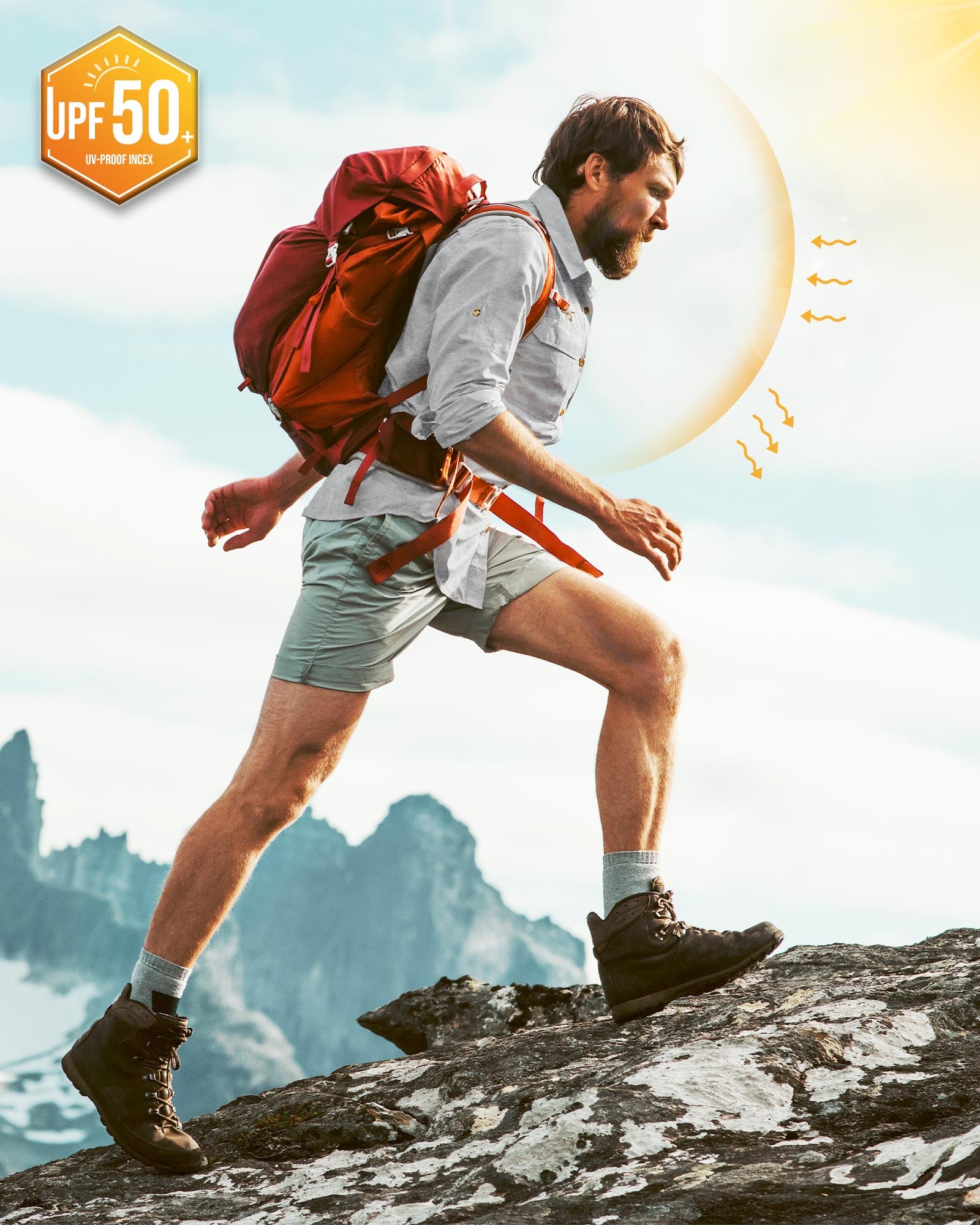 Men’s Long Sleeve UPF 50+ GEO® Air-Hole Dry Cooling Shirts with Outdoor Activity Designs