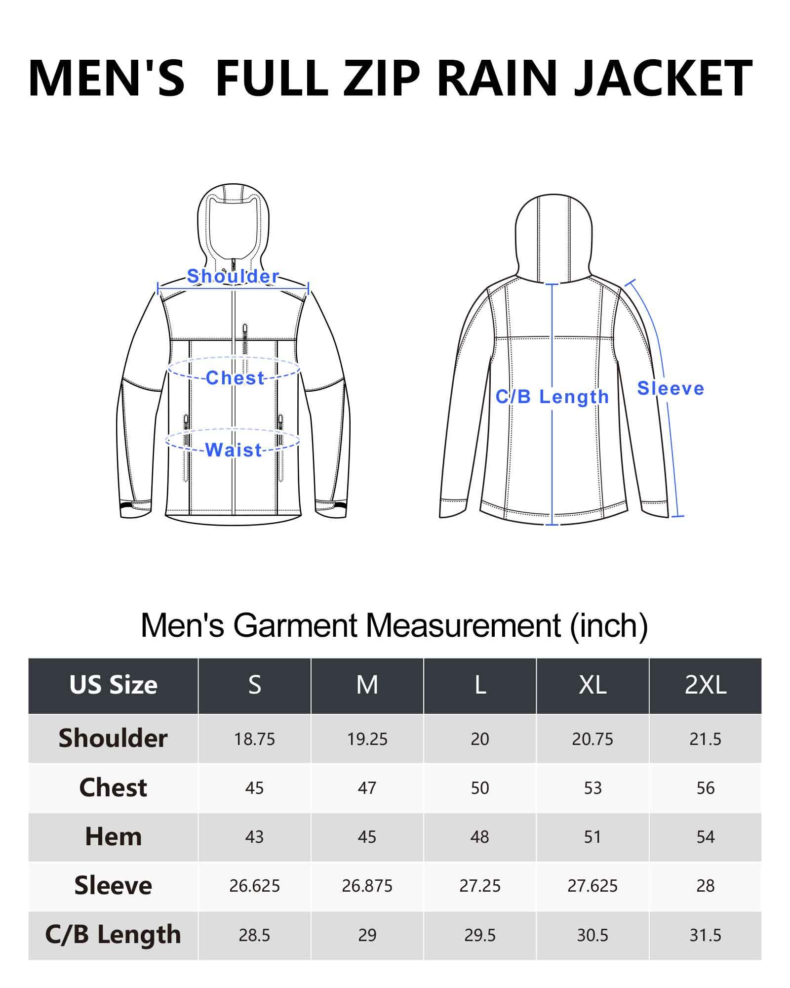 1.39 lbs 10000mm W/P Index 10000 Level Breathable Men's Packable Rain Jacket with 4 Multi Pockets - 33,000ft