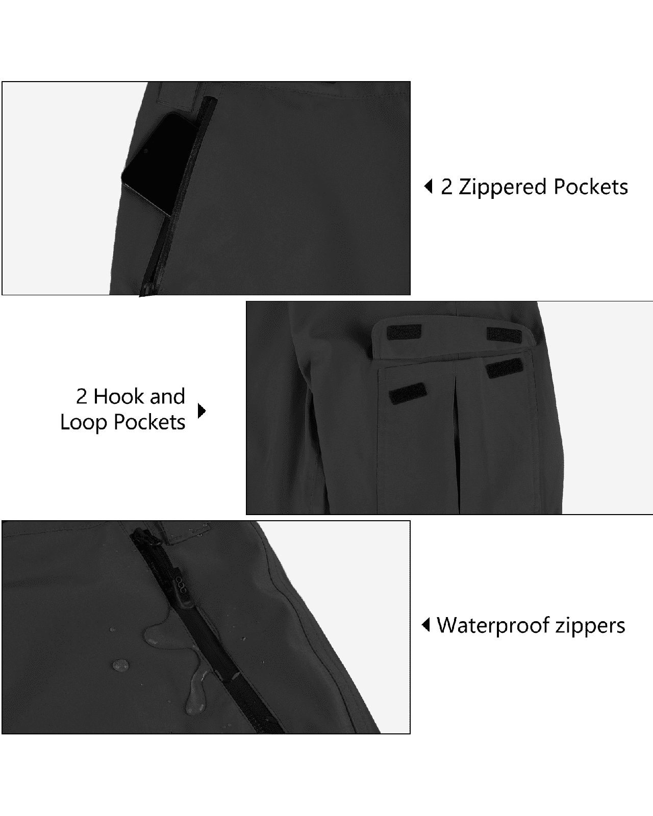 1.10 lbs/10000 mmH2O Index/10000 Level Breathable  Men's Rain Pants with 4 Multi Pockets and Adjustable Design 33,000ft