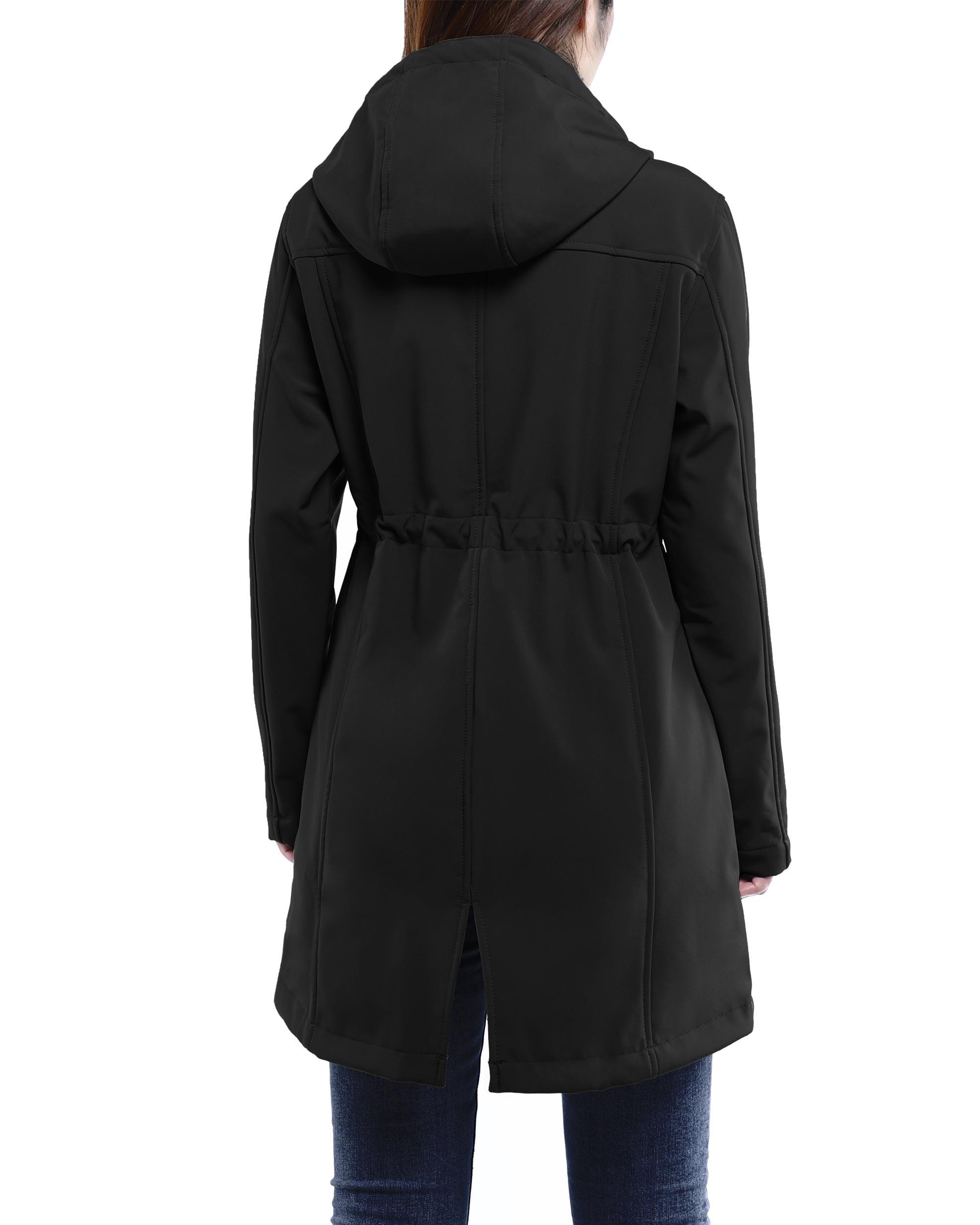 Women's Softshell Long Jacket with Hood Fleece Lined: 8000mm W/P index 1000 Level Breathable - 33,000ft