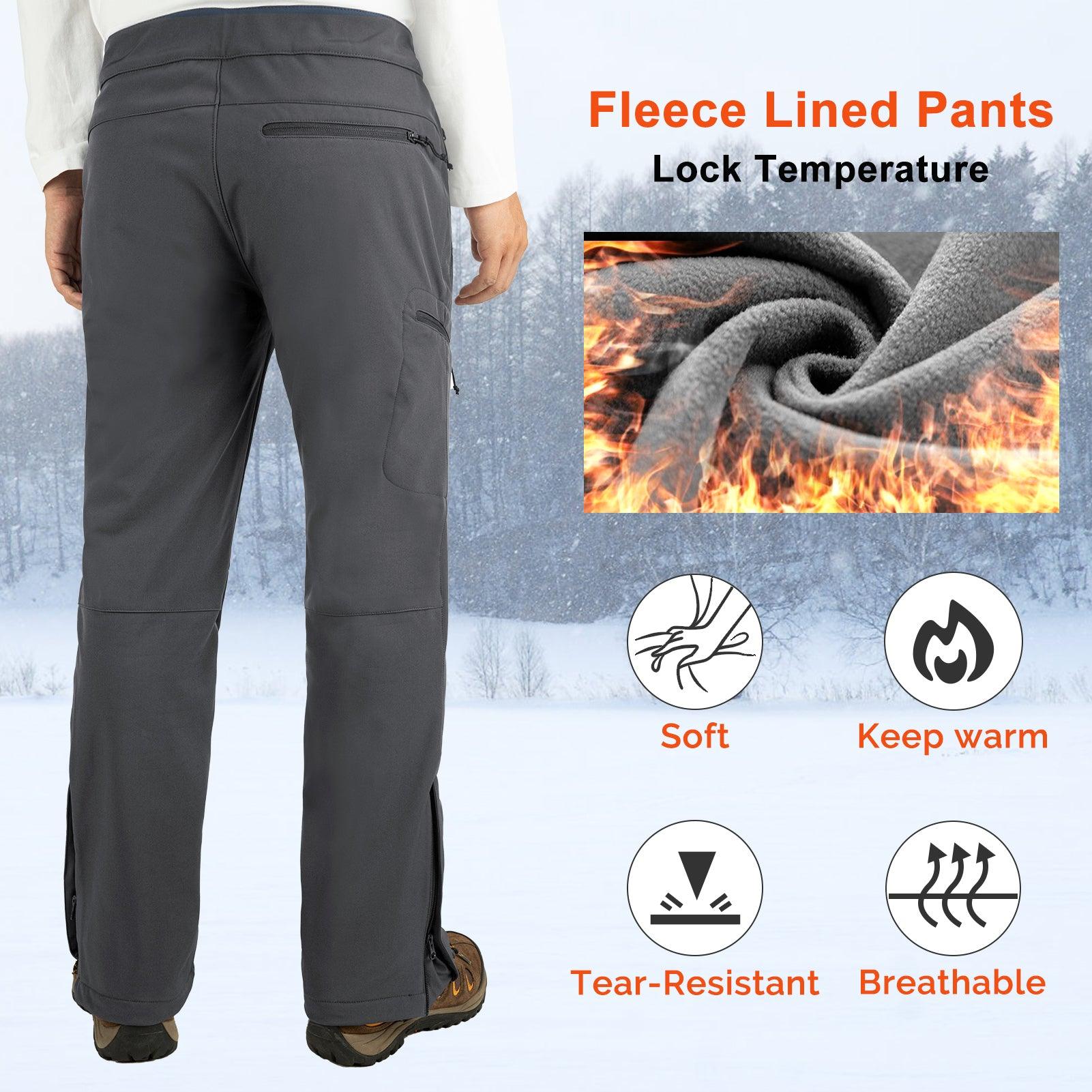 Men's Fleece Lined Snow Pants Warm Winter Waterproof Softshell Insulated Ski Pants for Hiking Snowboard Black 33,000ft