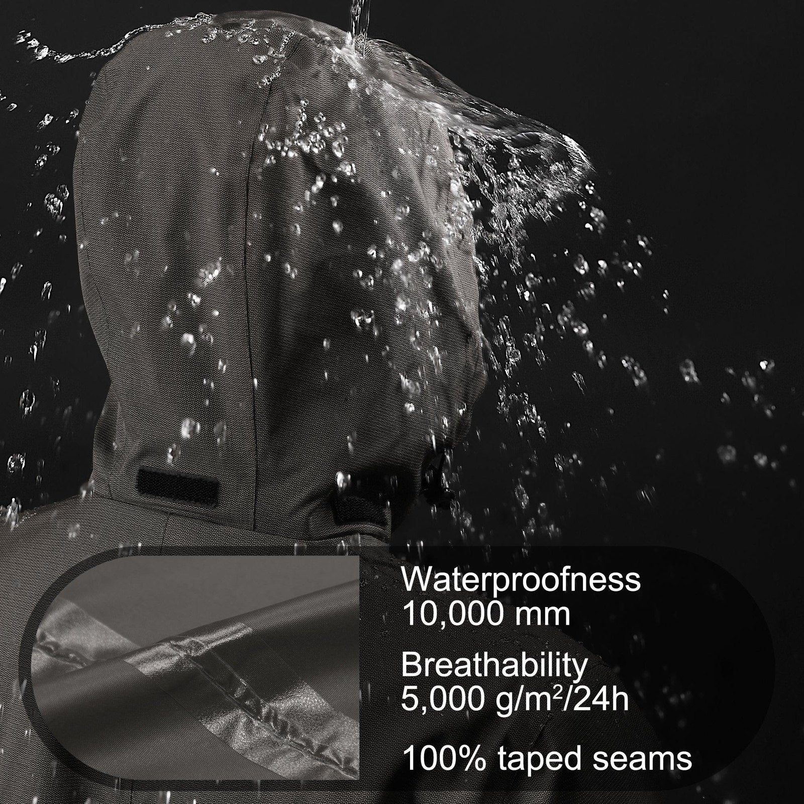 1.34 lbs/10000 mmH2O Index/5000 Level Breathable  Men's Rain Jacket with 2 Multi Pockets 33,000ft