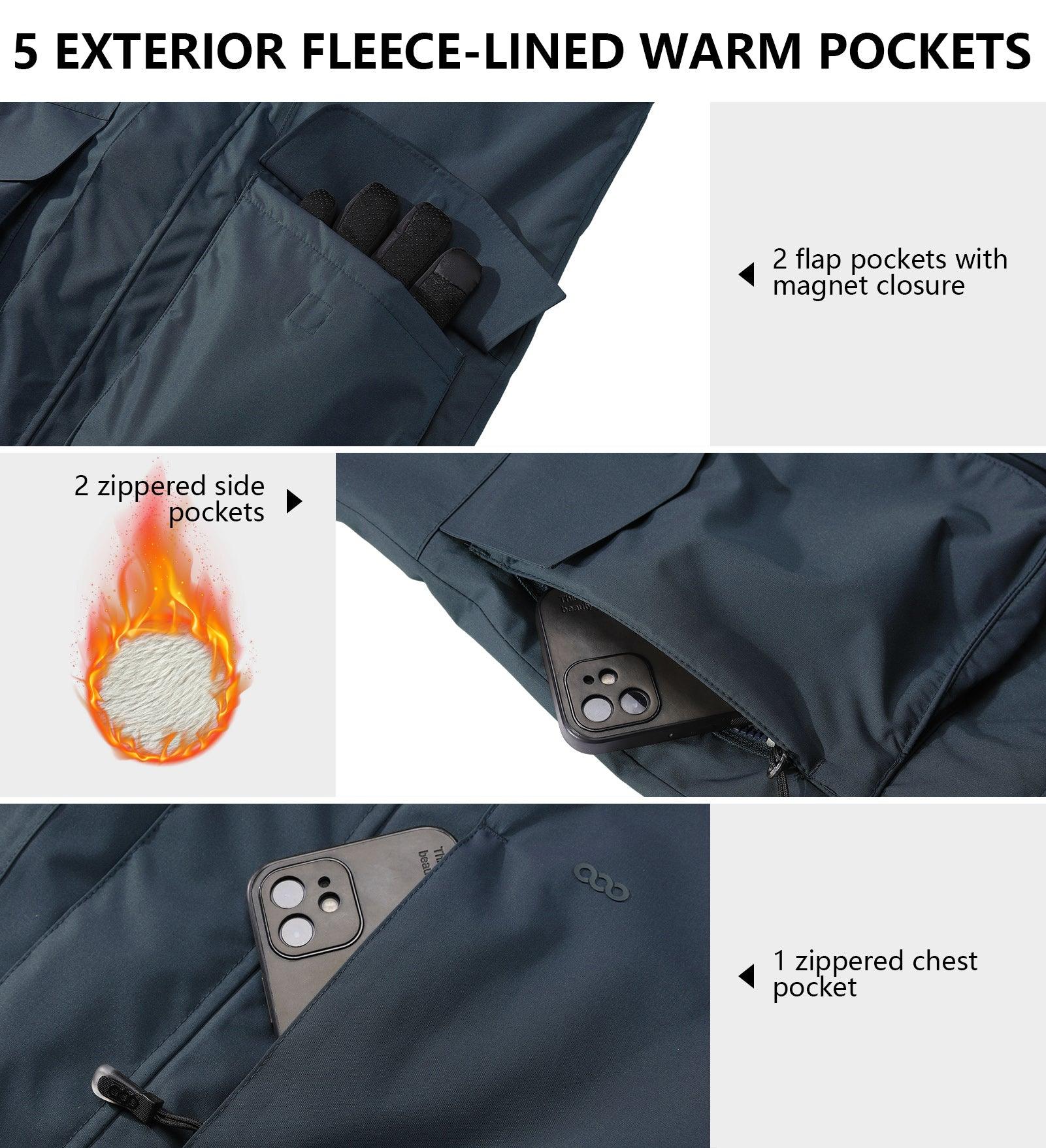 Men's Waterproof Insulated Winter Jacket with Hood, Long Coats Anorak Padded Warm Parka for Ski Snow Sports 33,000ft