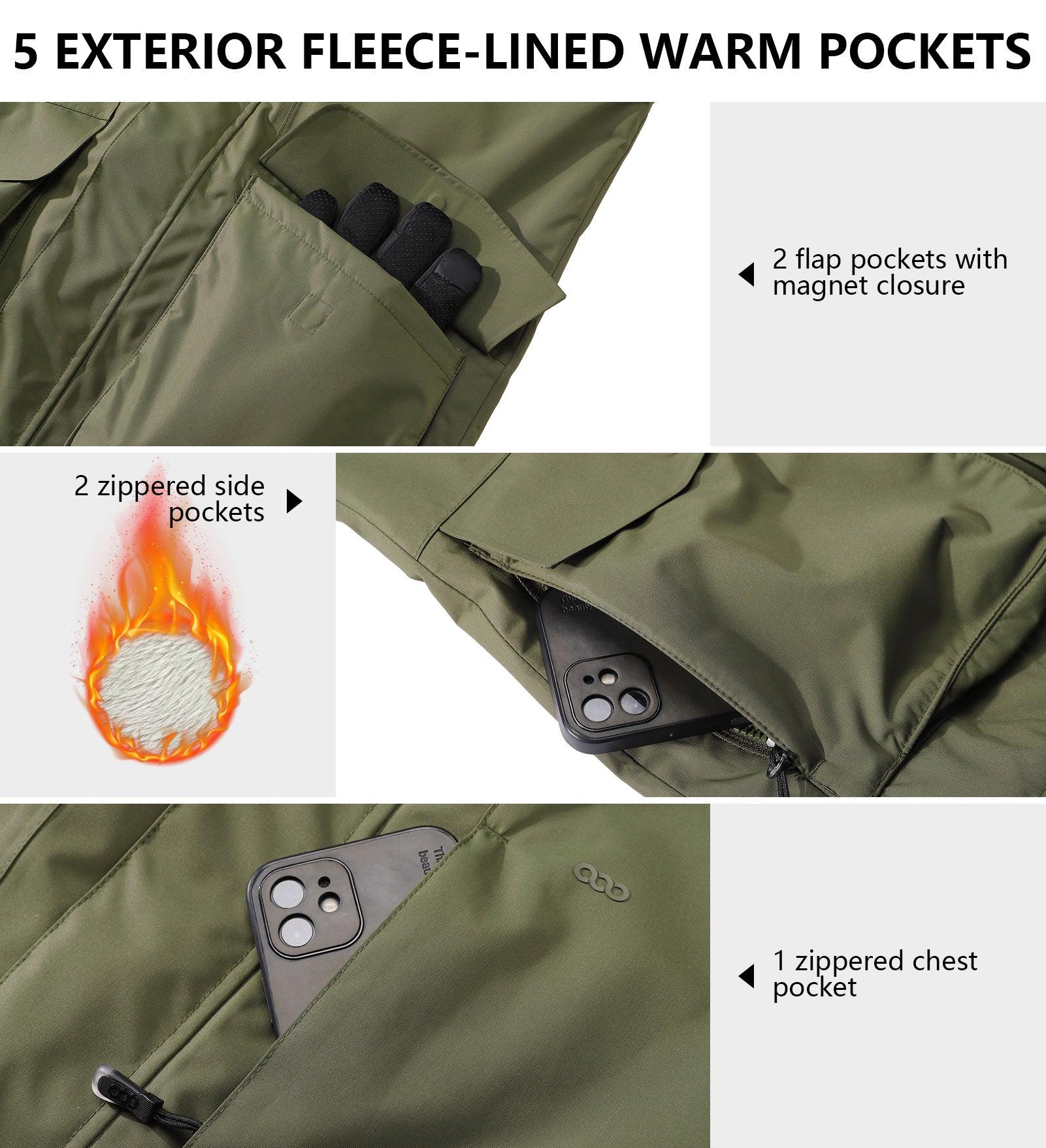 Men's Waterproof Insulated Winter Jacket with Hood, Long Coats Anorak Padded Warm Parka for Ski Snow Sports 33,000ft