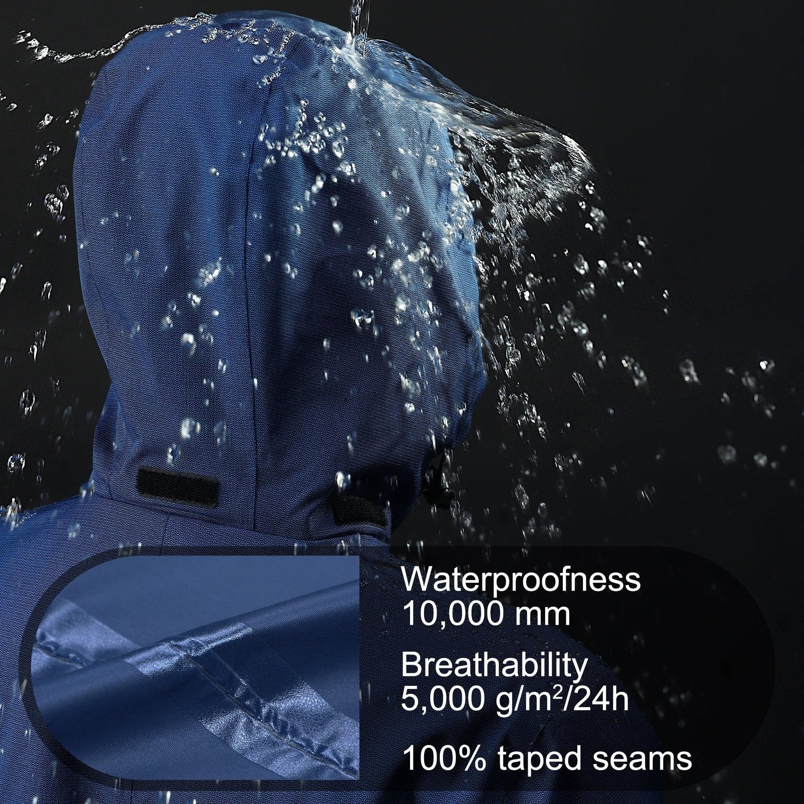 1.34 lbs/10000 mmH2O Index/5000 Level Breathable  Men's Rain Jacket with 2 Multi Pockets 33,000ft