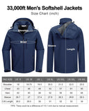 Men's Softshell Jacket with Hood Fleece Lined Windbreaker Lightweight Waterproof Jackets for Hiking - 33,000ft