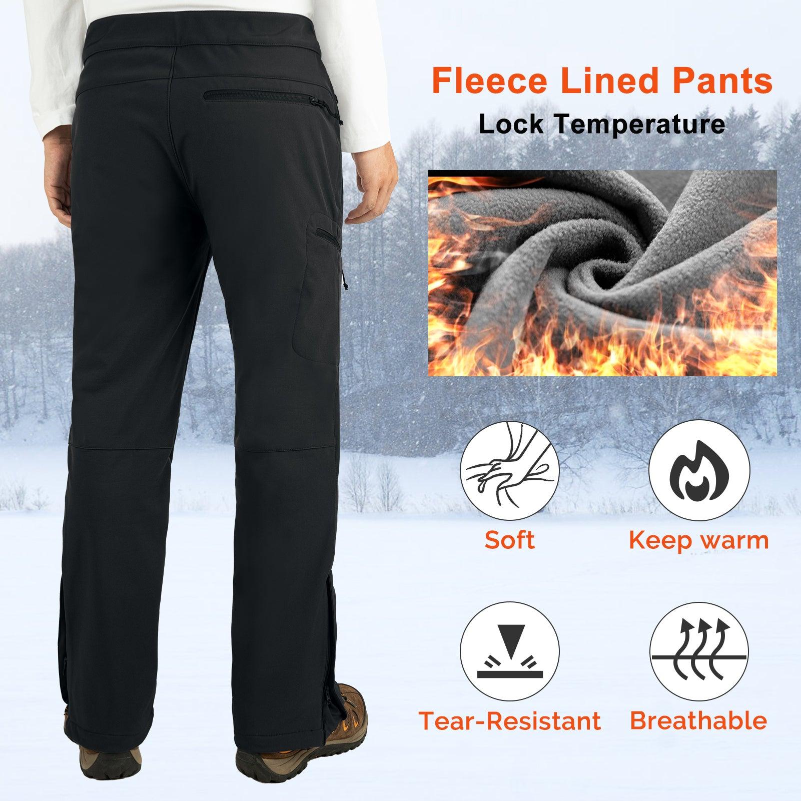 Men's Fleece Lined Snow Pants Warm Winter Waterproof Softshell Insulated Ski Pants for Hiking Snowboard Black 33,000ft