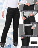 Women's Insulated Snow Pants, Waterproof Snowboard Ski Pants with Boot Gaiters Black