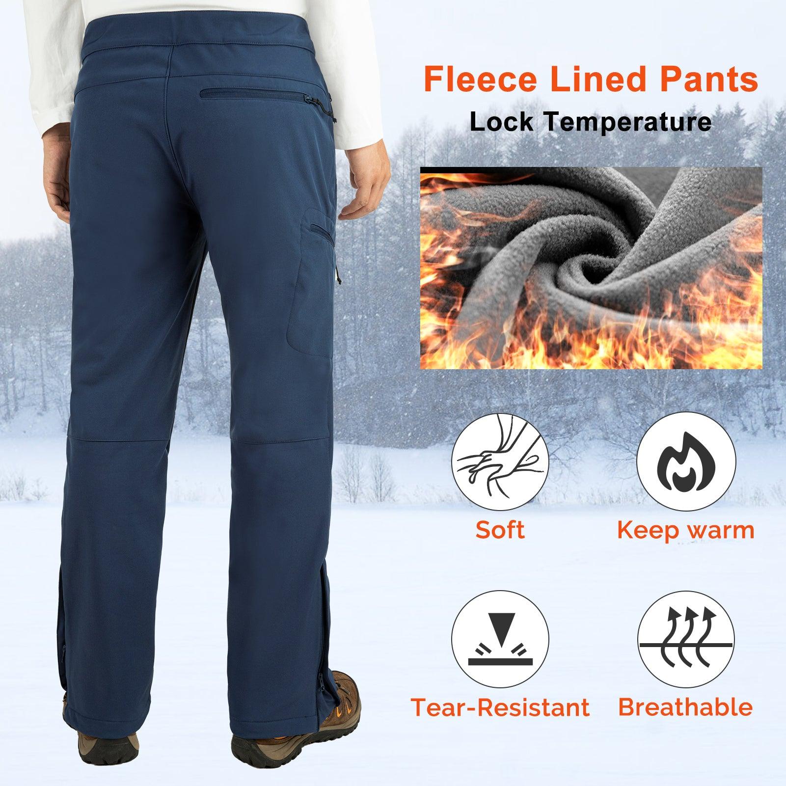 Men's Fleece Lined Snow Pants Warm Winter Waterproof Softshell Insulated Ski Pants for Hiking Snowboard Black 33,000ft