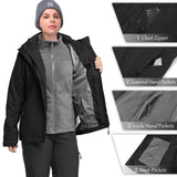 Women's Waterproof 3-IN-1 Ski Jacket, Warm Fleece Insulated Winter Snow Coat Windproof Rain Jackets Parka Hooded for Traveling Climbing Hiking 33,000ft