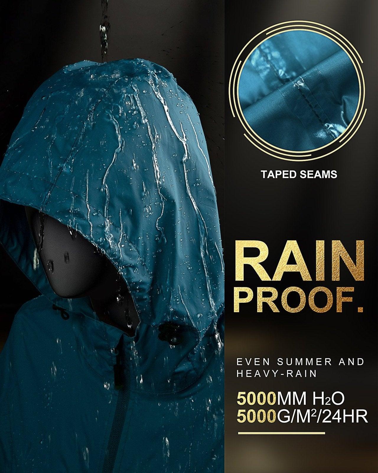 Women's Packable Long Rain Jacket with 2 Pockets: 0.55 lbs/ 3000 mmH2O Index/2000 Level Breathable 33,000ft