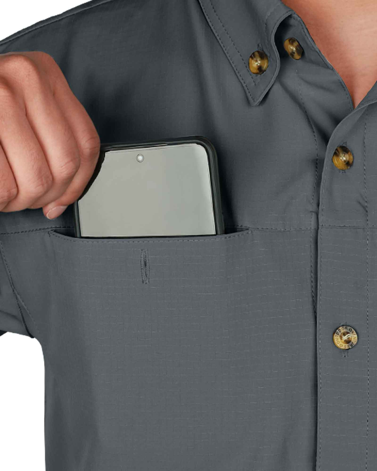 Men's 2 Zip Pockets UPF 50+ Breathable Mesh Lined Vents Adjustable Sleeve Shirt