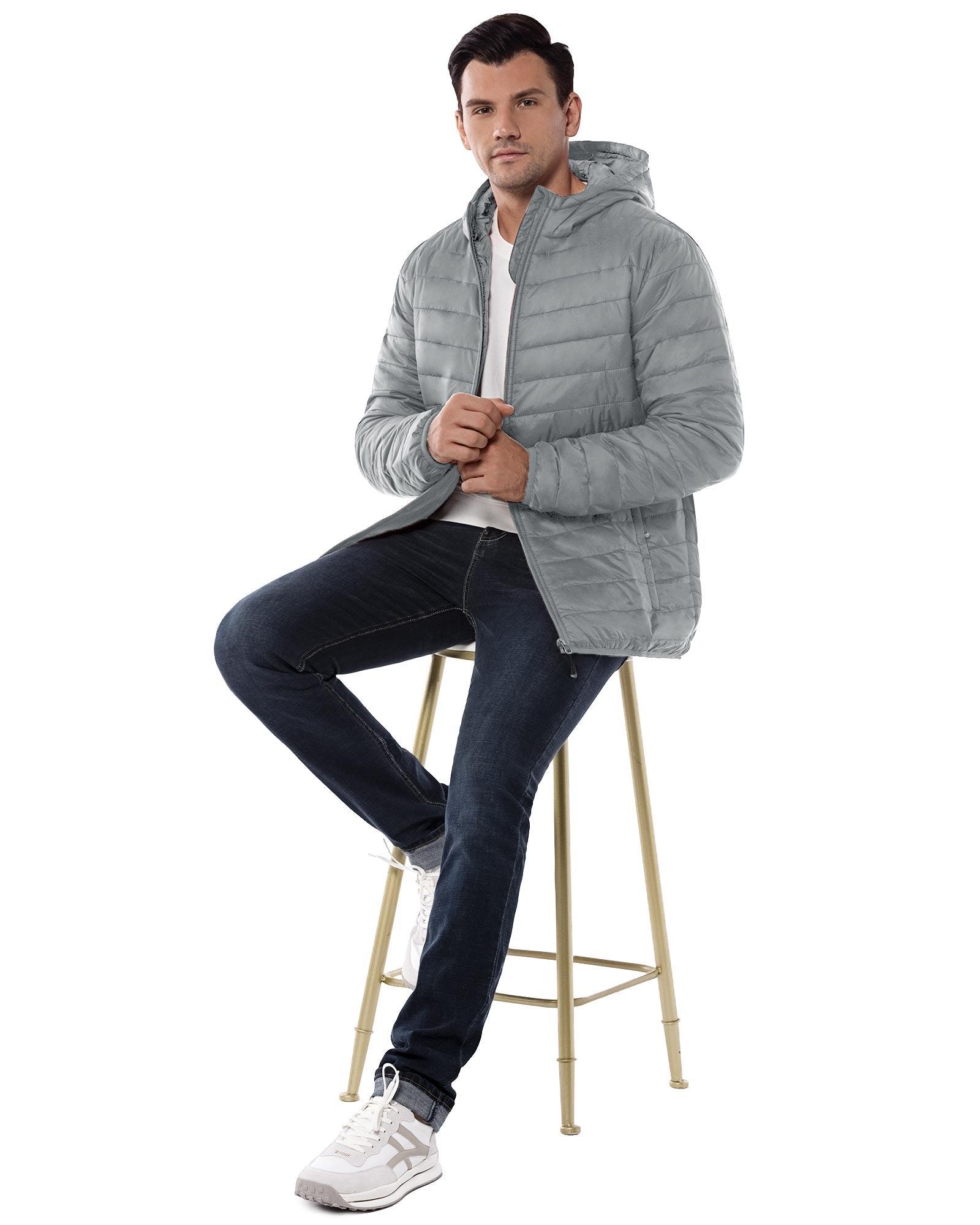Men's 1.28lb Packable Insulated Jacket with Hood and 3 Pockets - 33,000ft