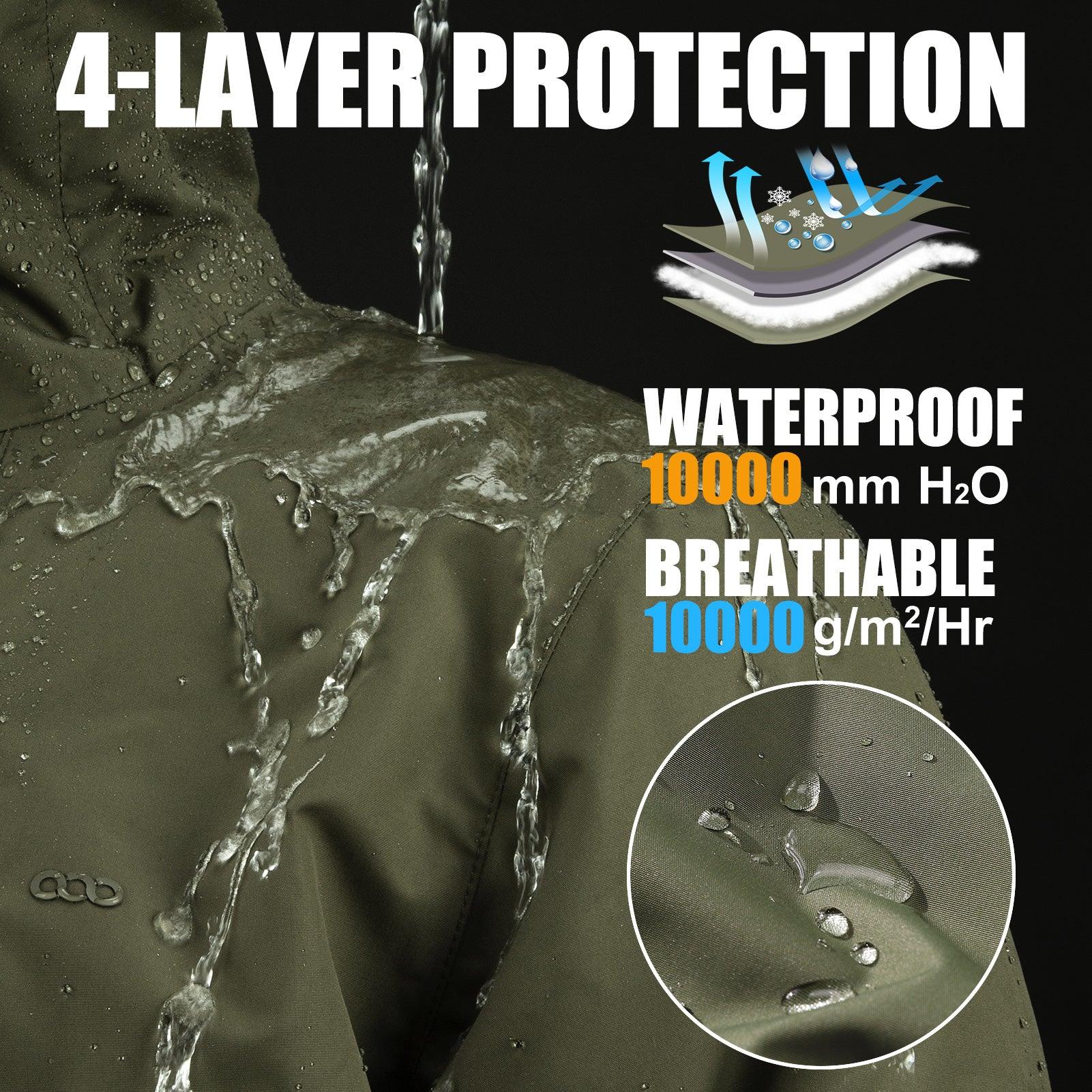 Men's Waterproof Insulated Winter Jacket with Hood, Long Coats Anorak Padded Warm Parka for Ski Snow Sports 33,000ft