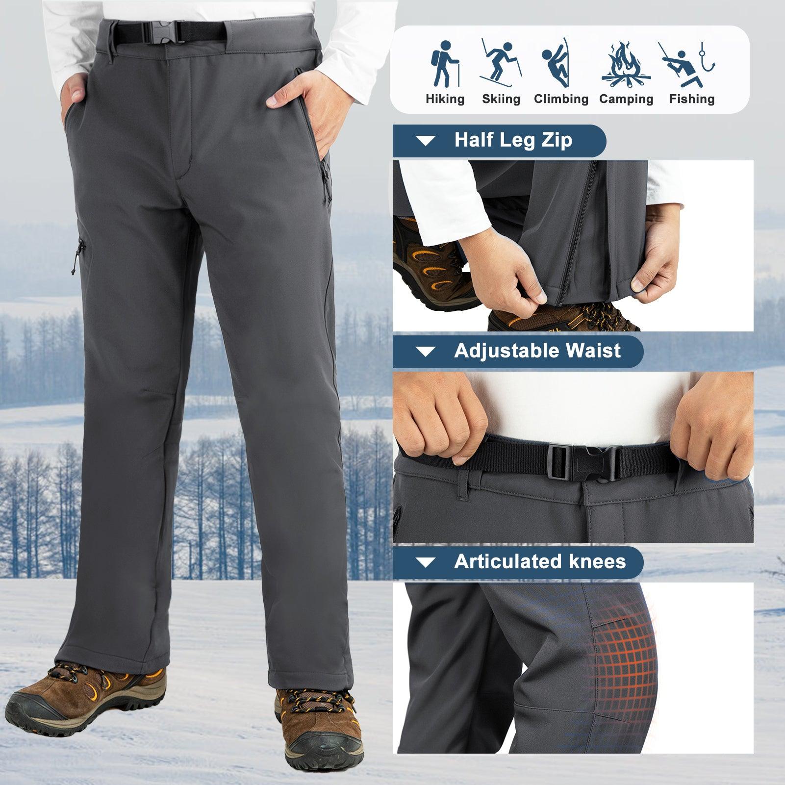 Men's Fleece Lined Snow Pants Warm Winter Waterproof Softshell Insulated Ski Pants for Hiking Snowboard Black 33,000ft