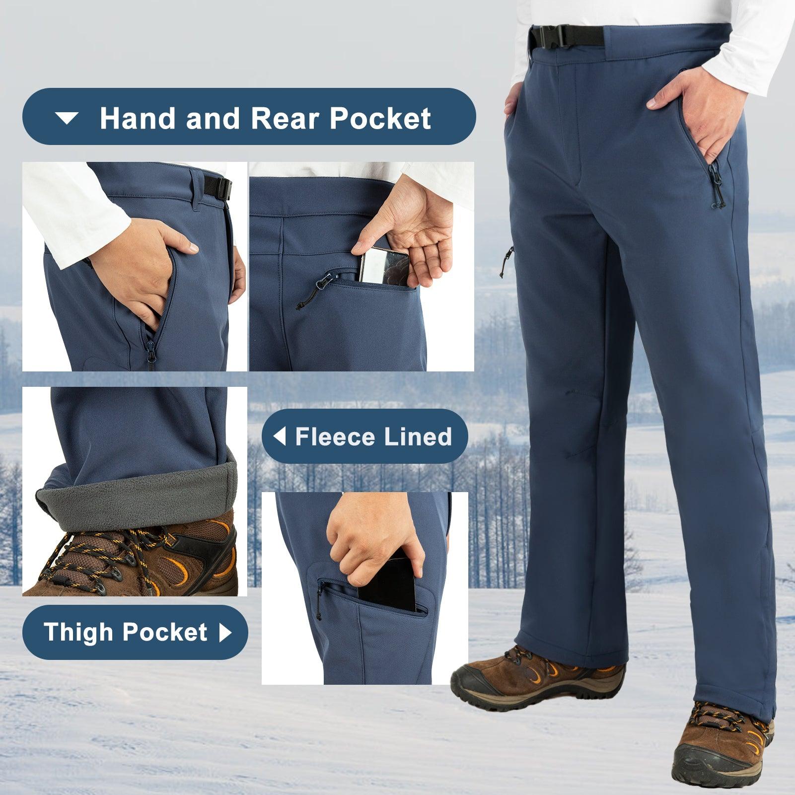 Men's Fleece Lined Snow Pants Warm Winter Waterproof Softshell Insulated Ski Pants for Hiking Snowboard Black 33,000ft