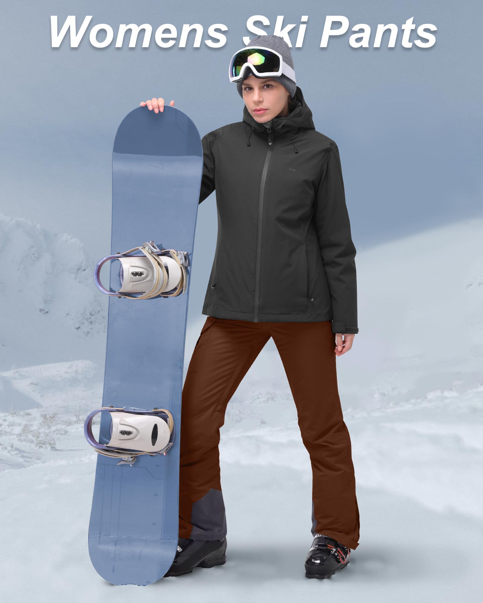 33,000ft Women's Insulated Snow Pants, Waterproof Snowboard Ski Pants with Boot Gaiters Black