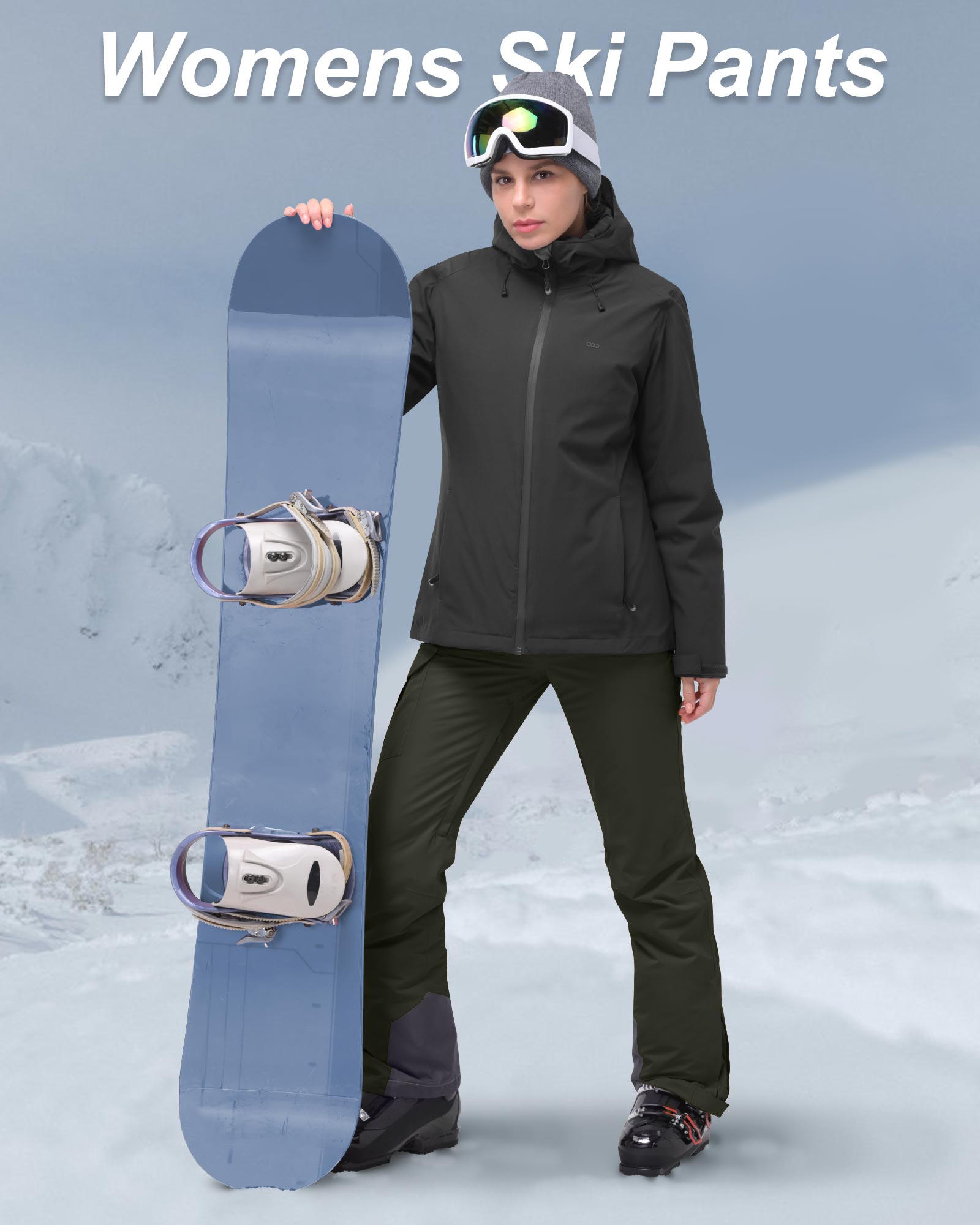 33,000ft Women's Insulated Snow Pants, Waterproof Snowboard Ski Pants with Boot Gaiters Black