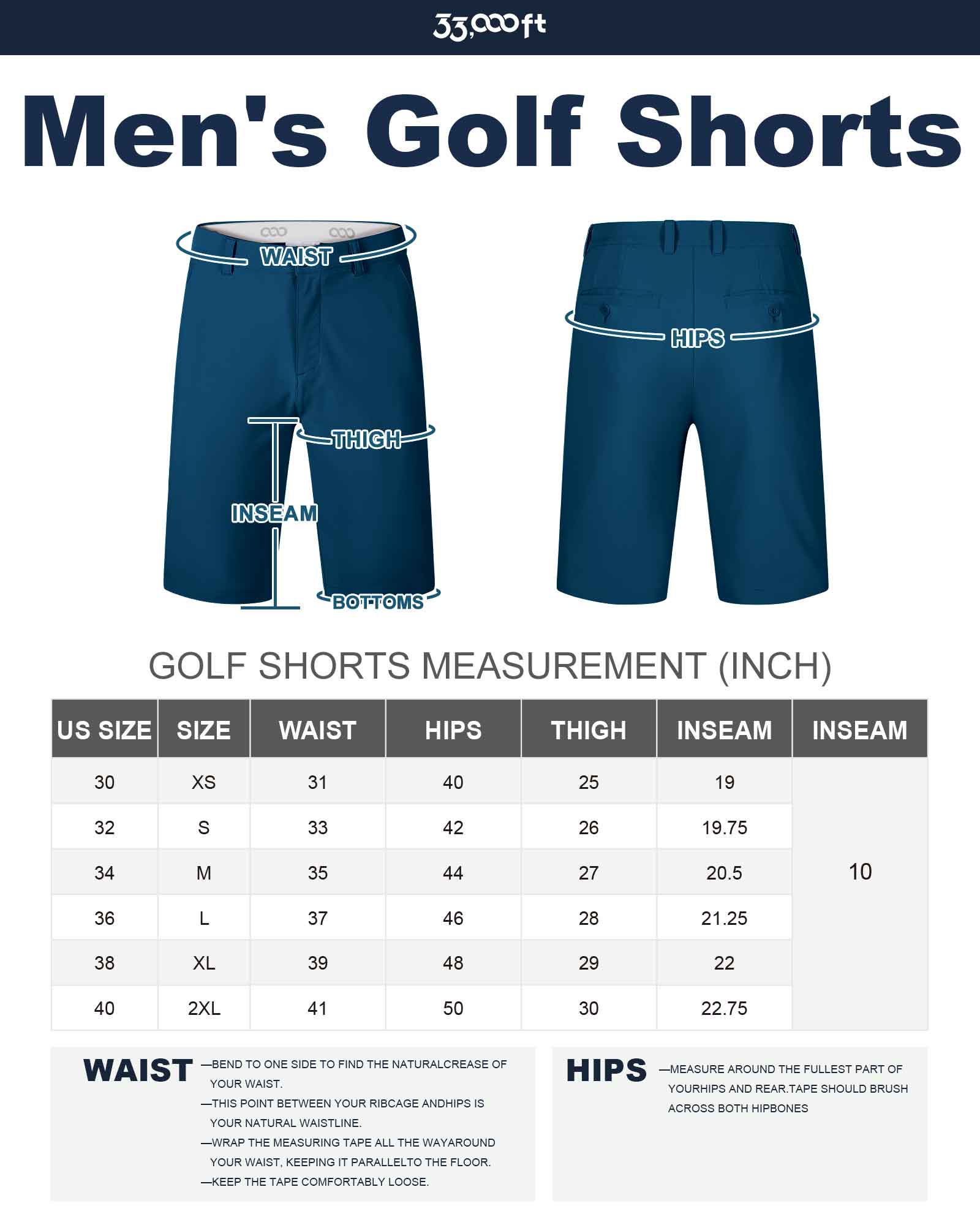 Men's 10" UPF 40+ Water-Resistant Golf Shorts with 5 Pockets