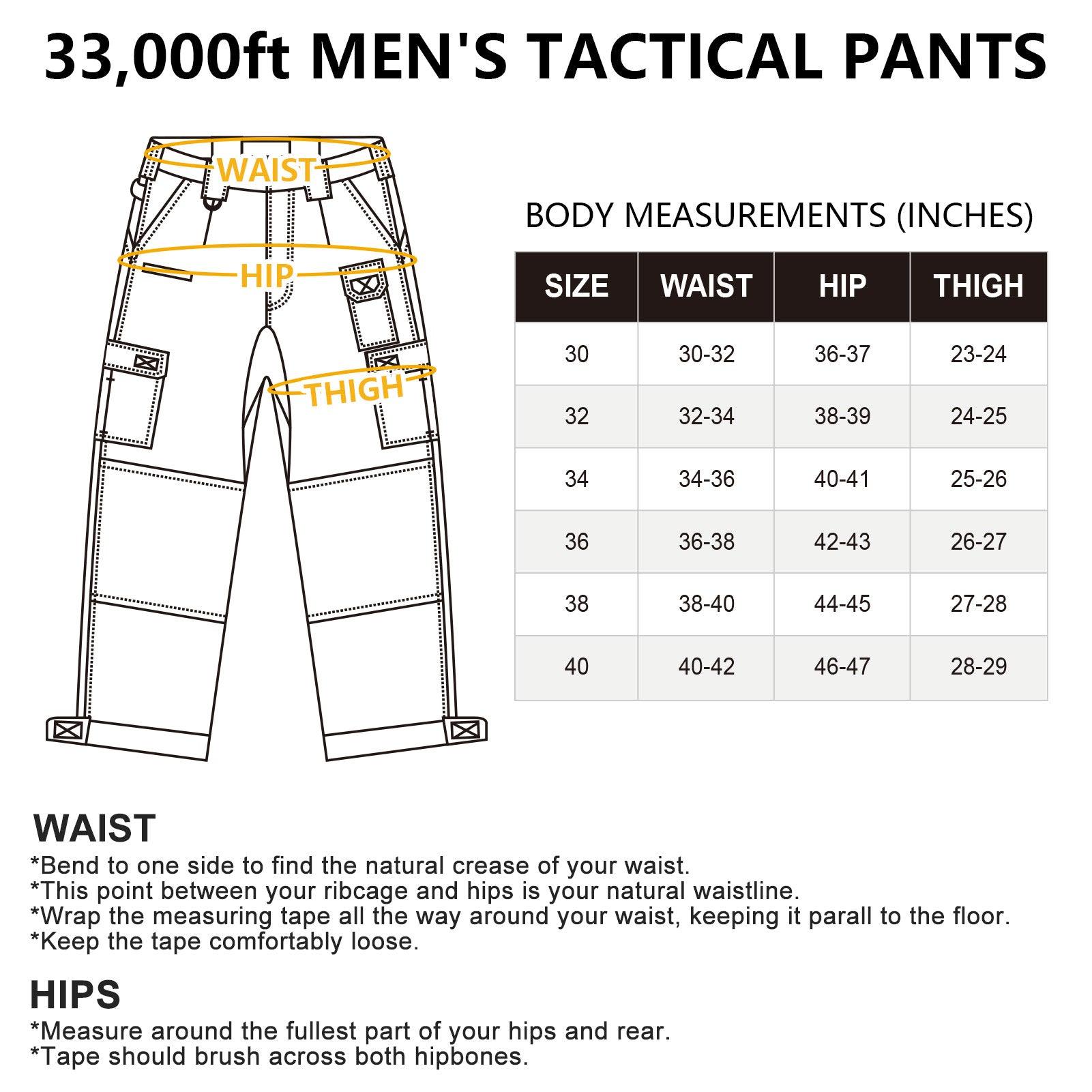Men's Tactical Pants, Water-Resistant Ripstop Cargo Pants, Lightweight Hiking Work Pants, Outdoor Apparel Black 33,000ft