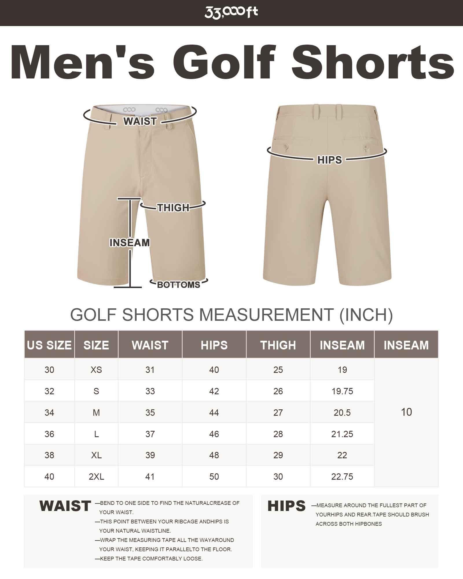 Men's 10" UPF 40+ Water-Resistant Golf Shorts with 5 Pockets